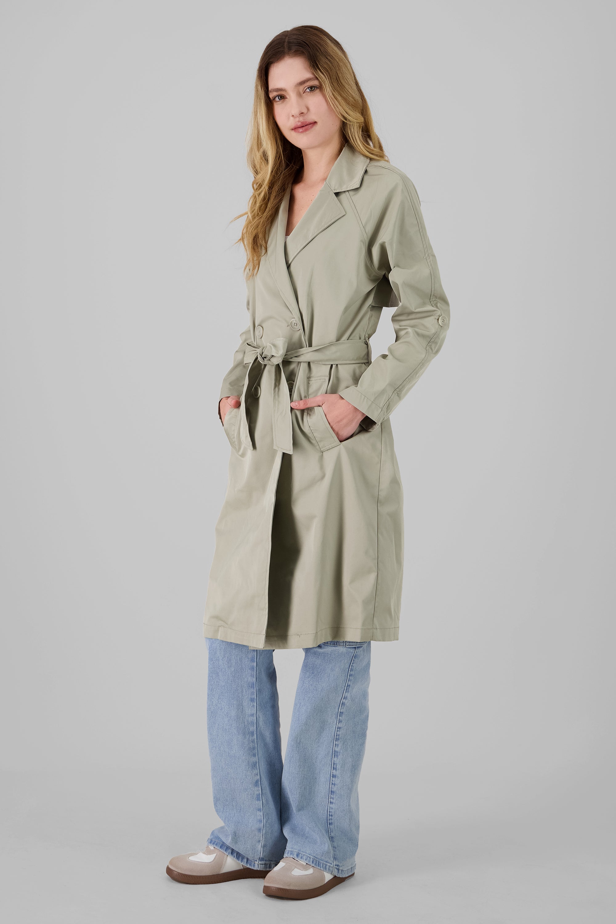 Gabardina midi lisa con botones OLIVO