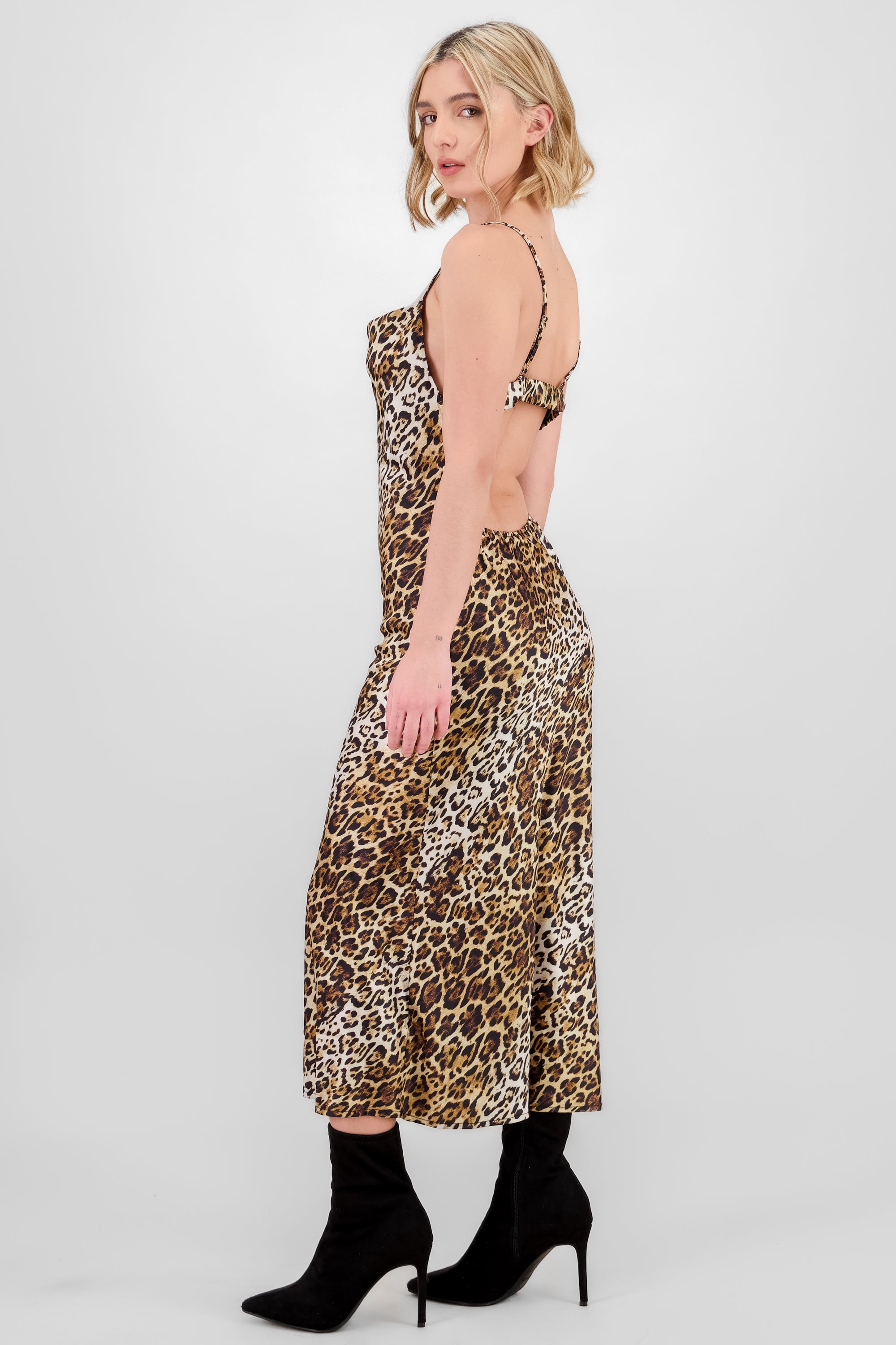 Vestido satinado de animal print CAFE COMBO