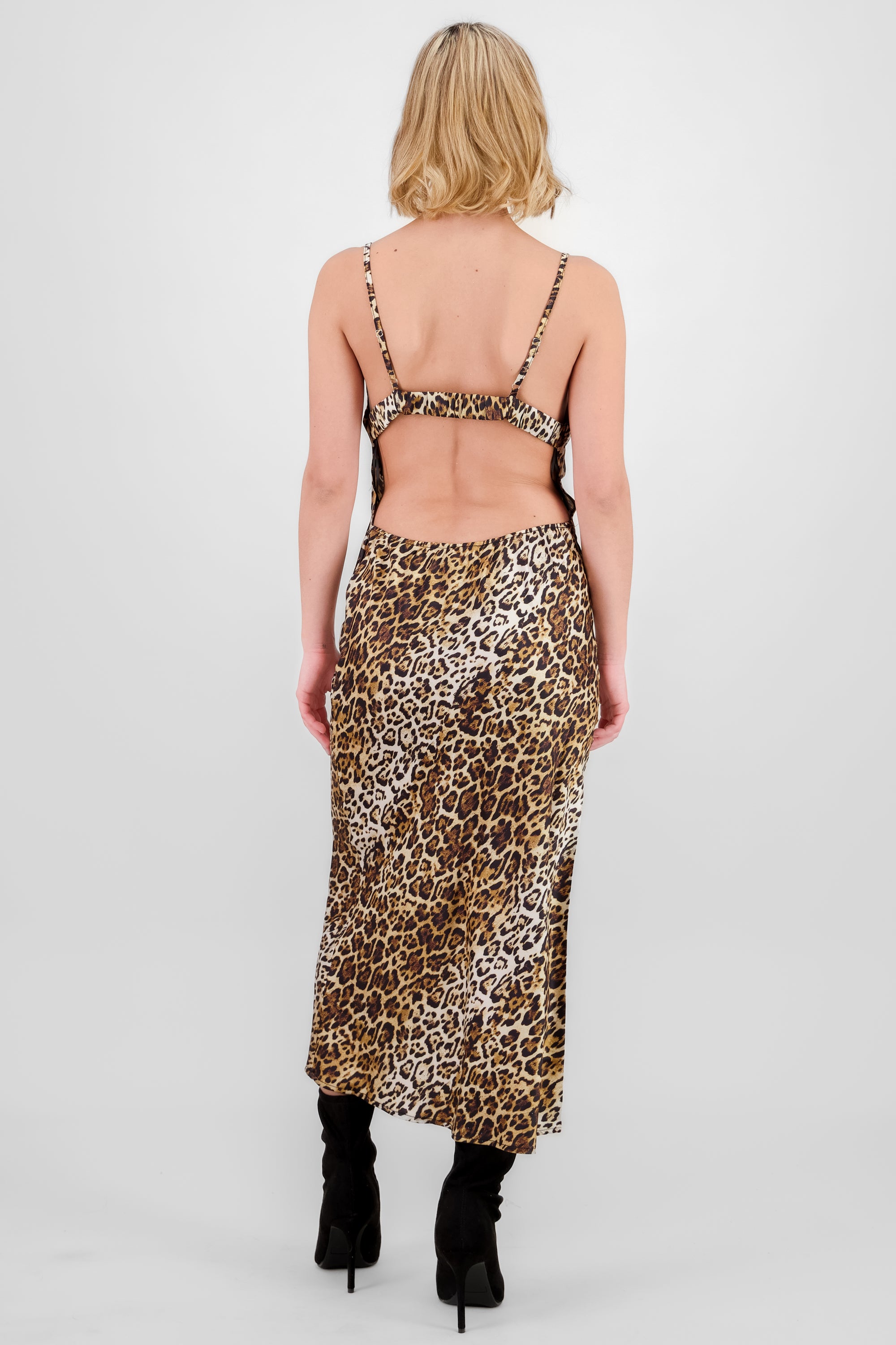 Vestido satinado de animal print CAFE COMBO