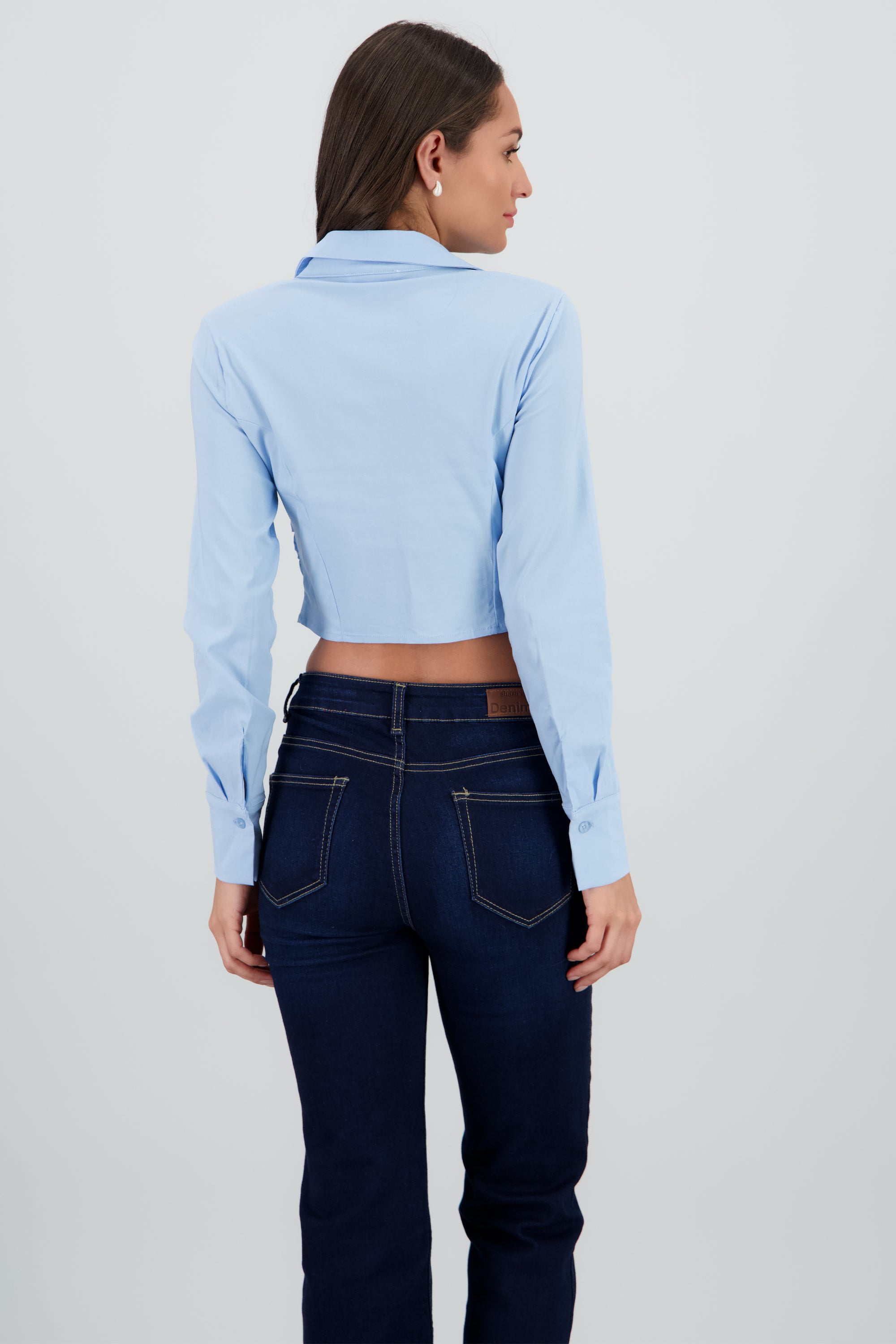 Camisa corta con pinzas liso AZUL CIELO