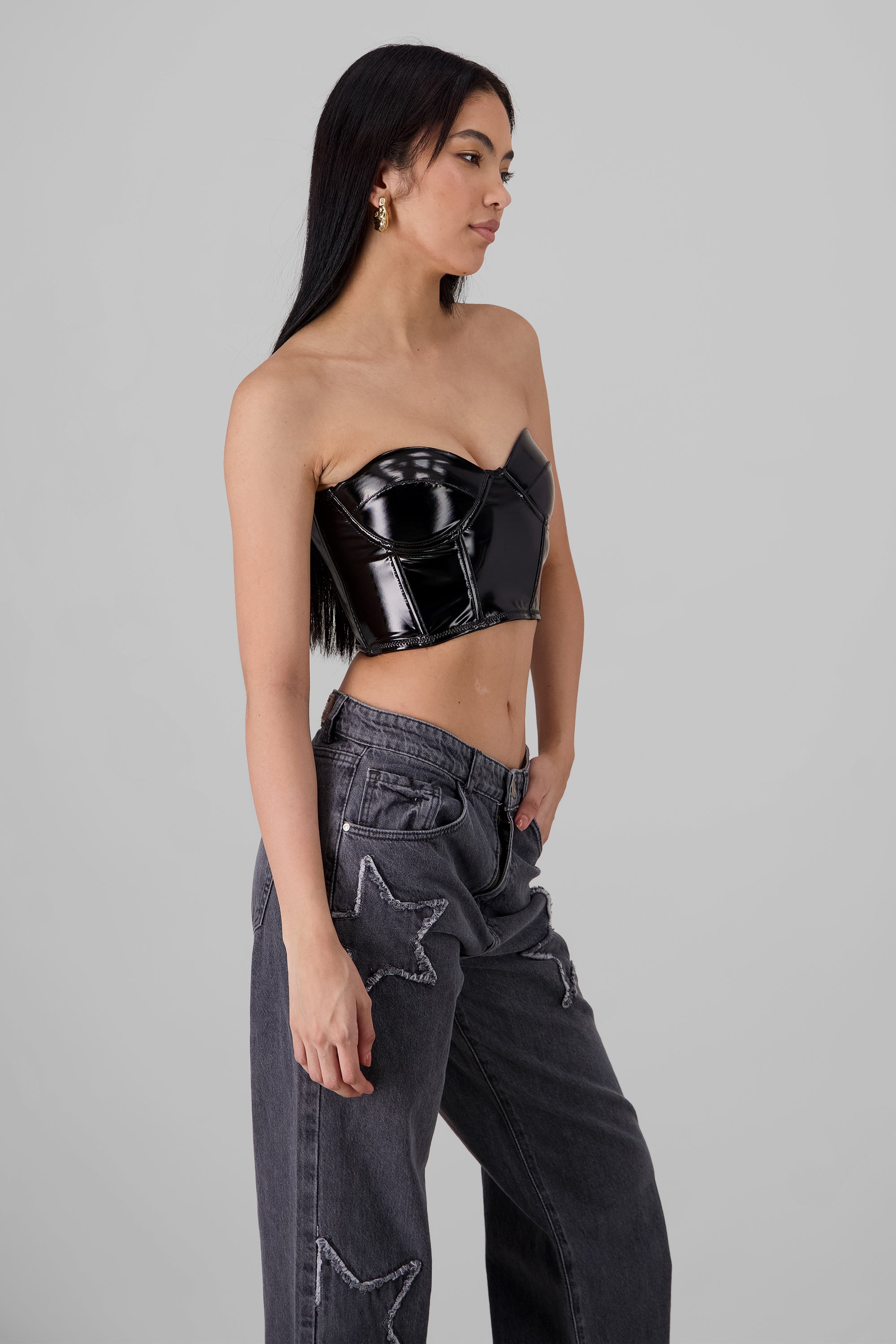 Corset strapless pu brilloso NEGRO