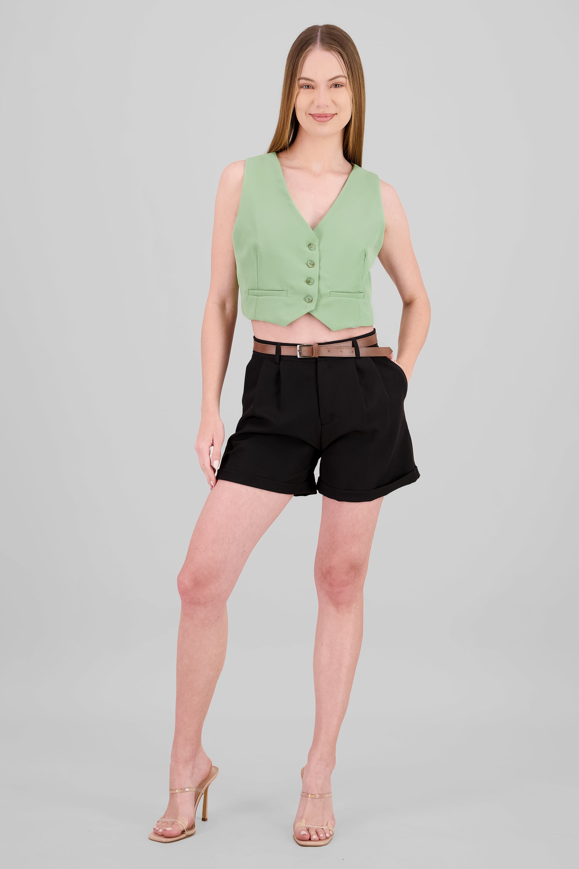 Shorts valenciana cinturon NEGRO