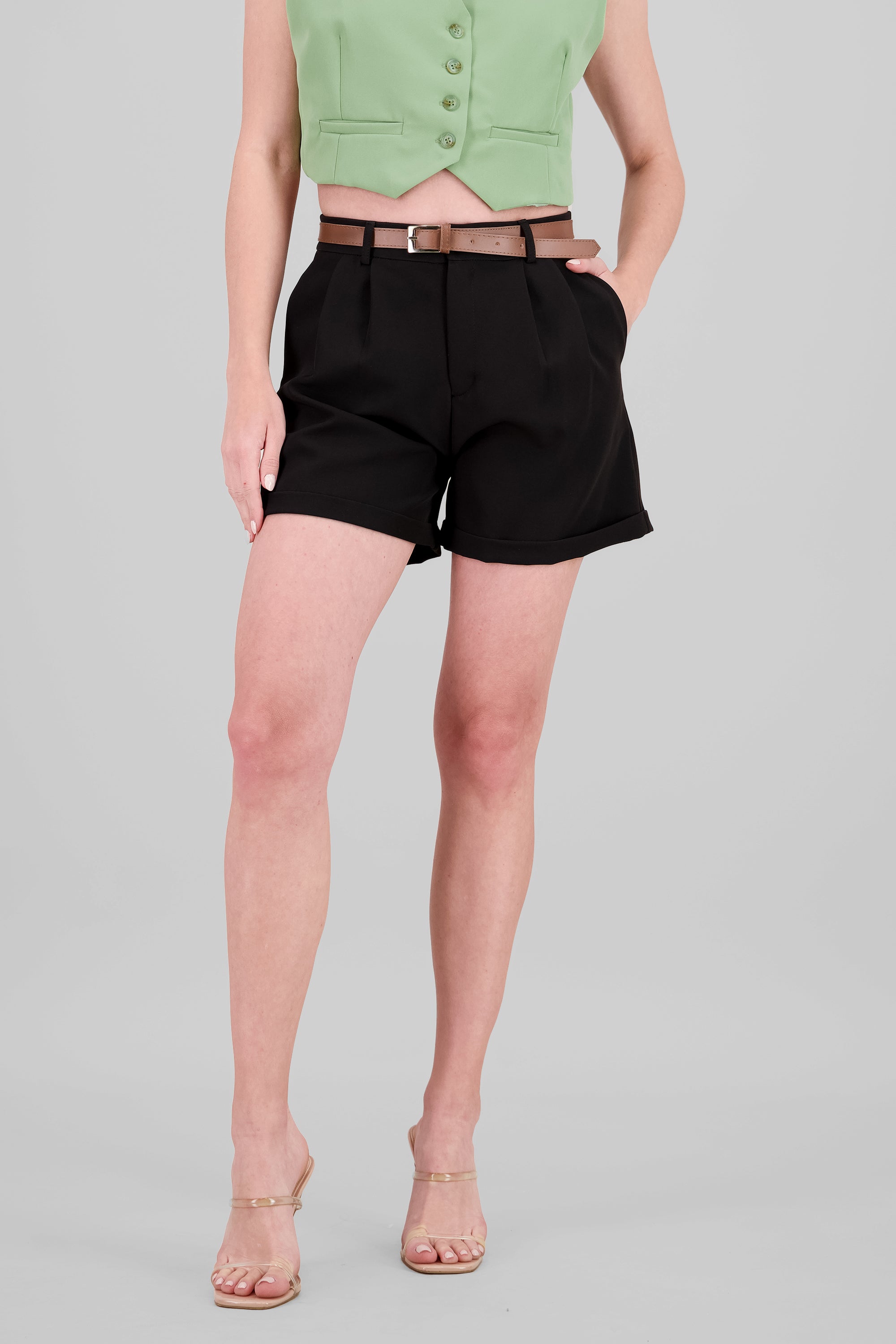 Shorts valenciana cinturon NEGRO