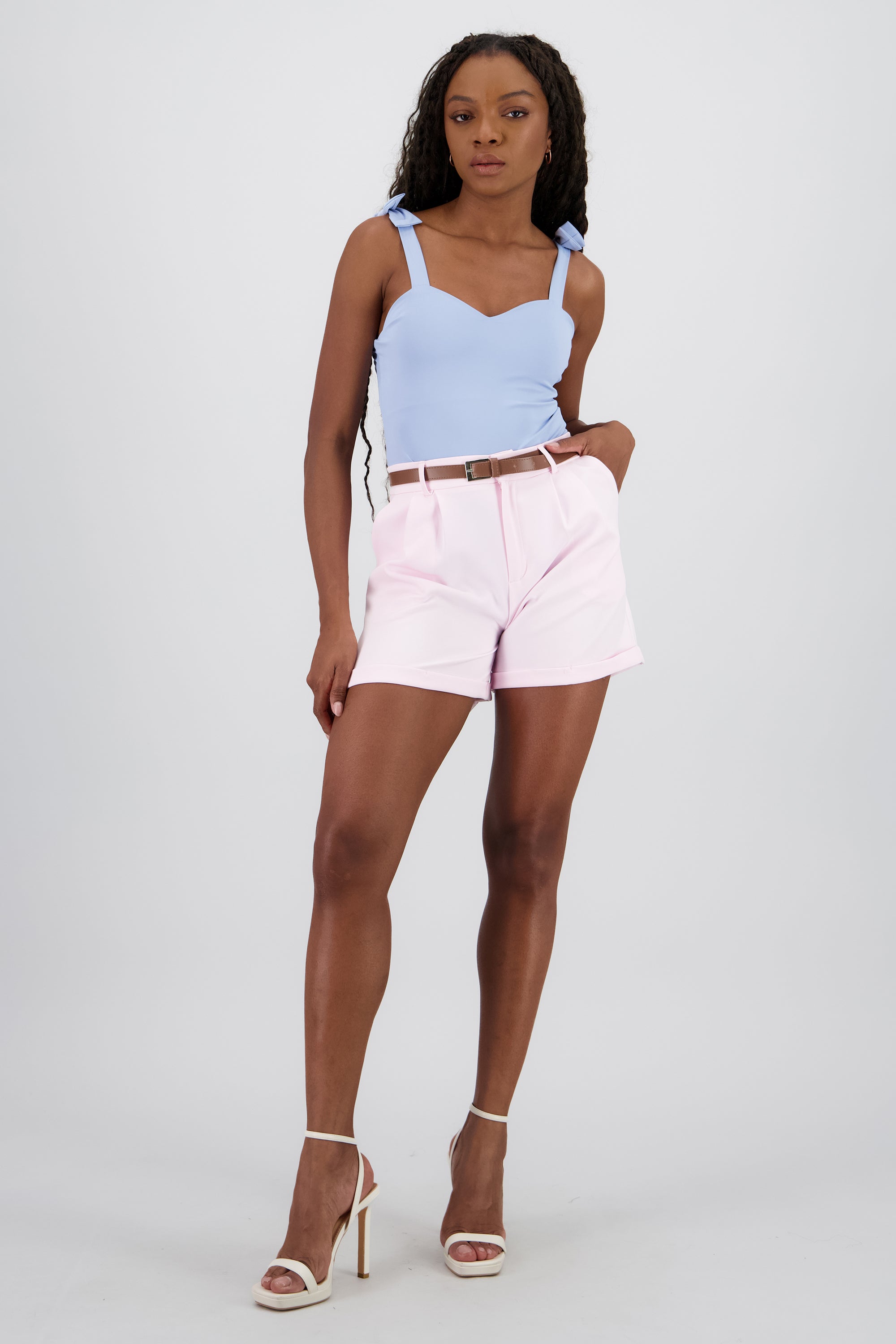 Shorts valenciana cinturon ROSA PASTEL