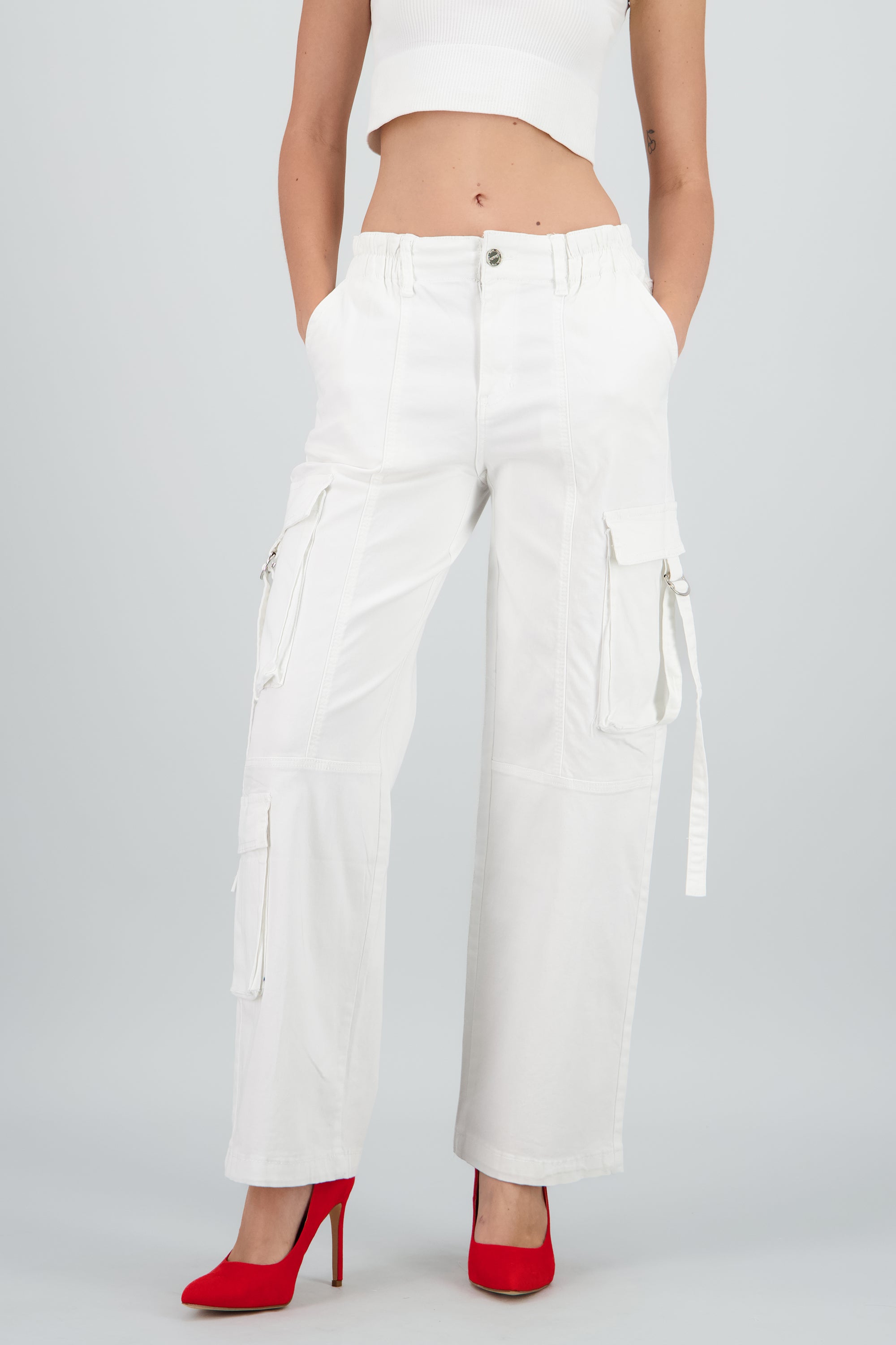 Pantalón cargo con jaretas BLANCO