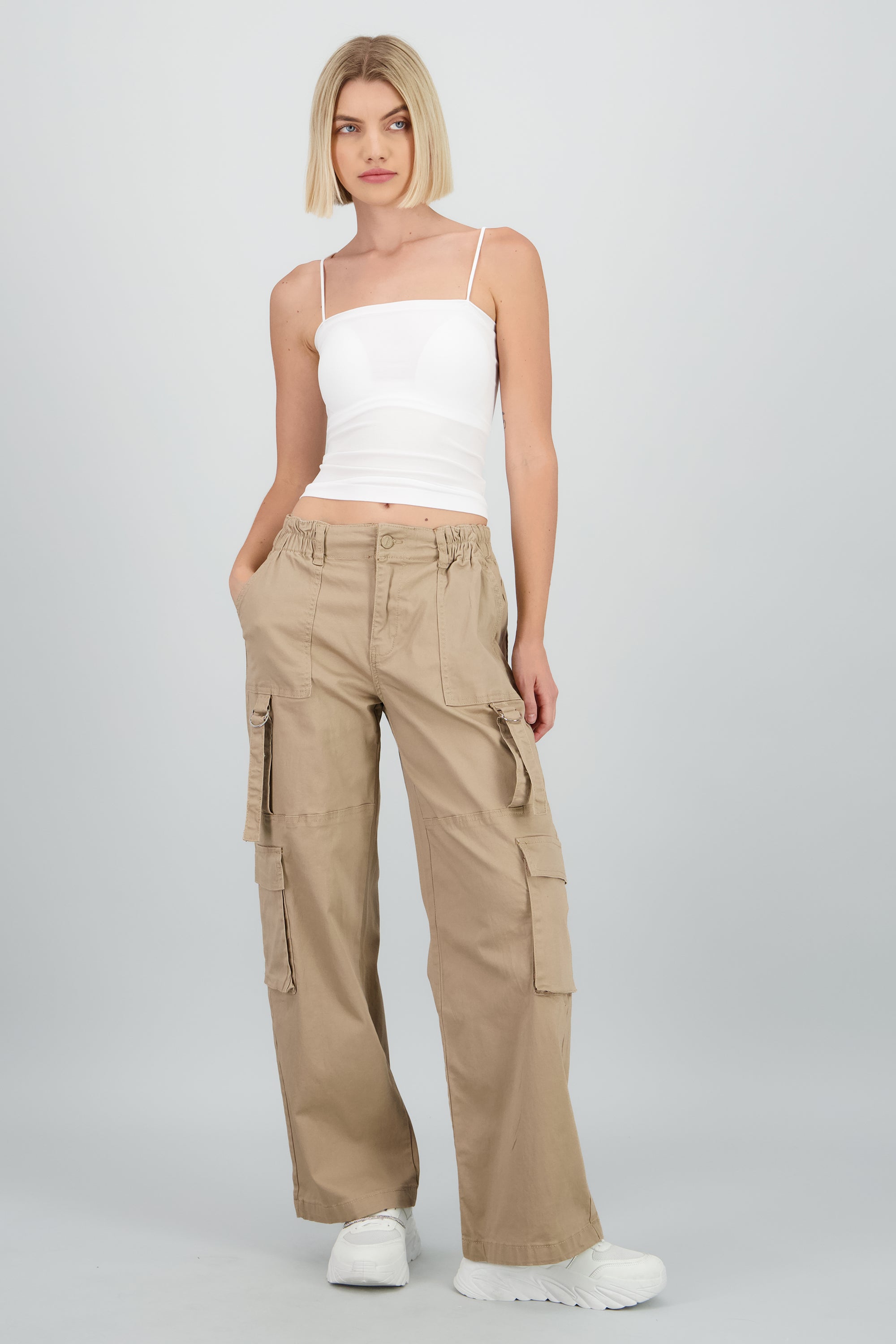 Pantalón cargo 3 bolsas tiras KHAKI