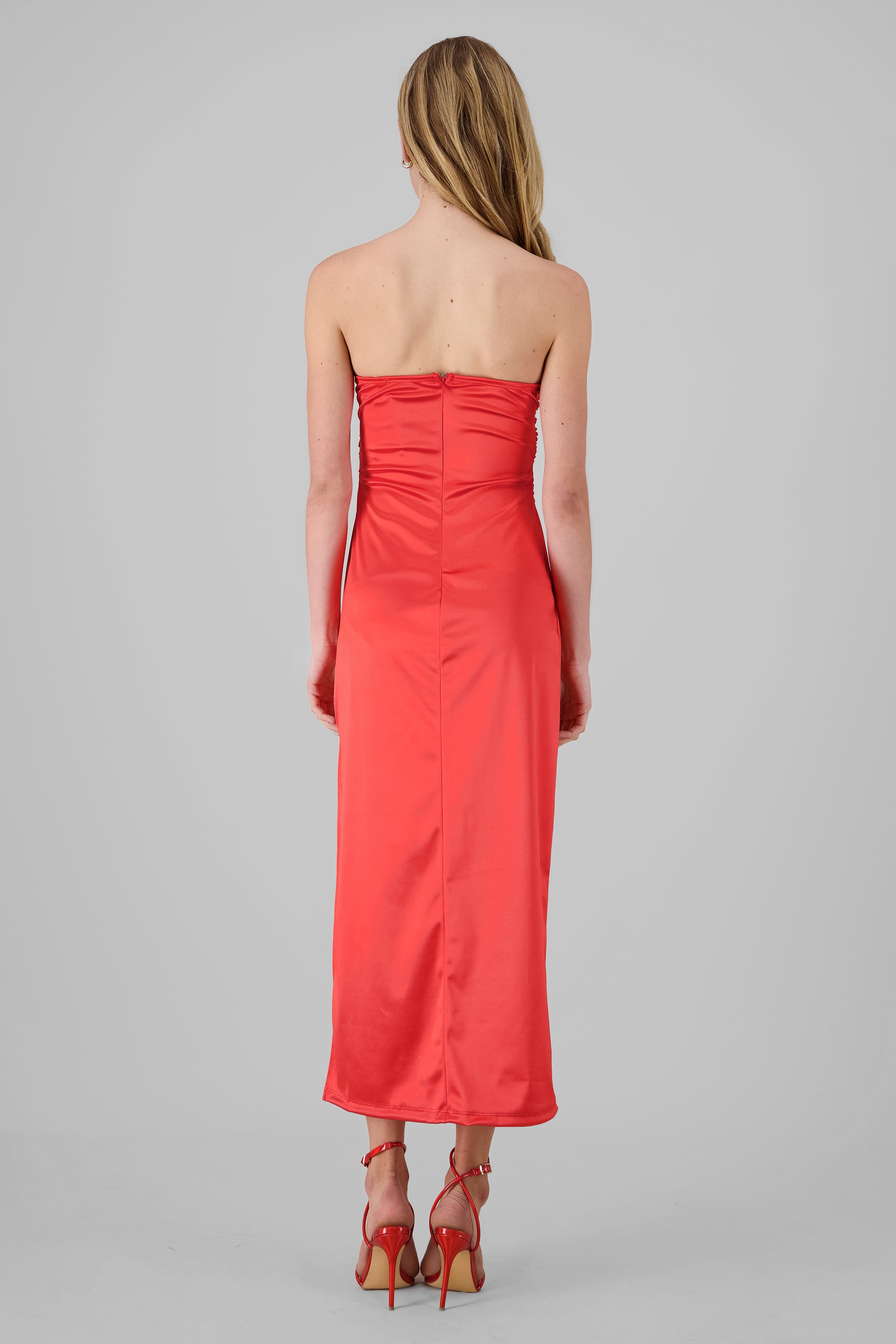 Vestido midi drapeado satin ROJO