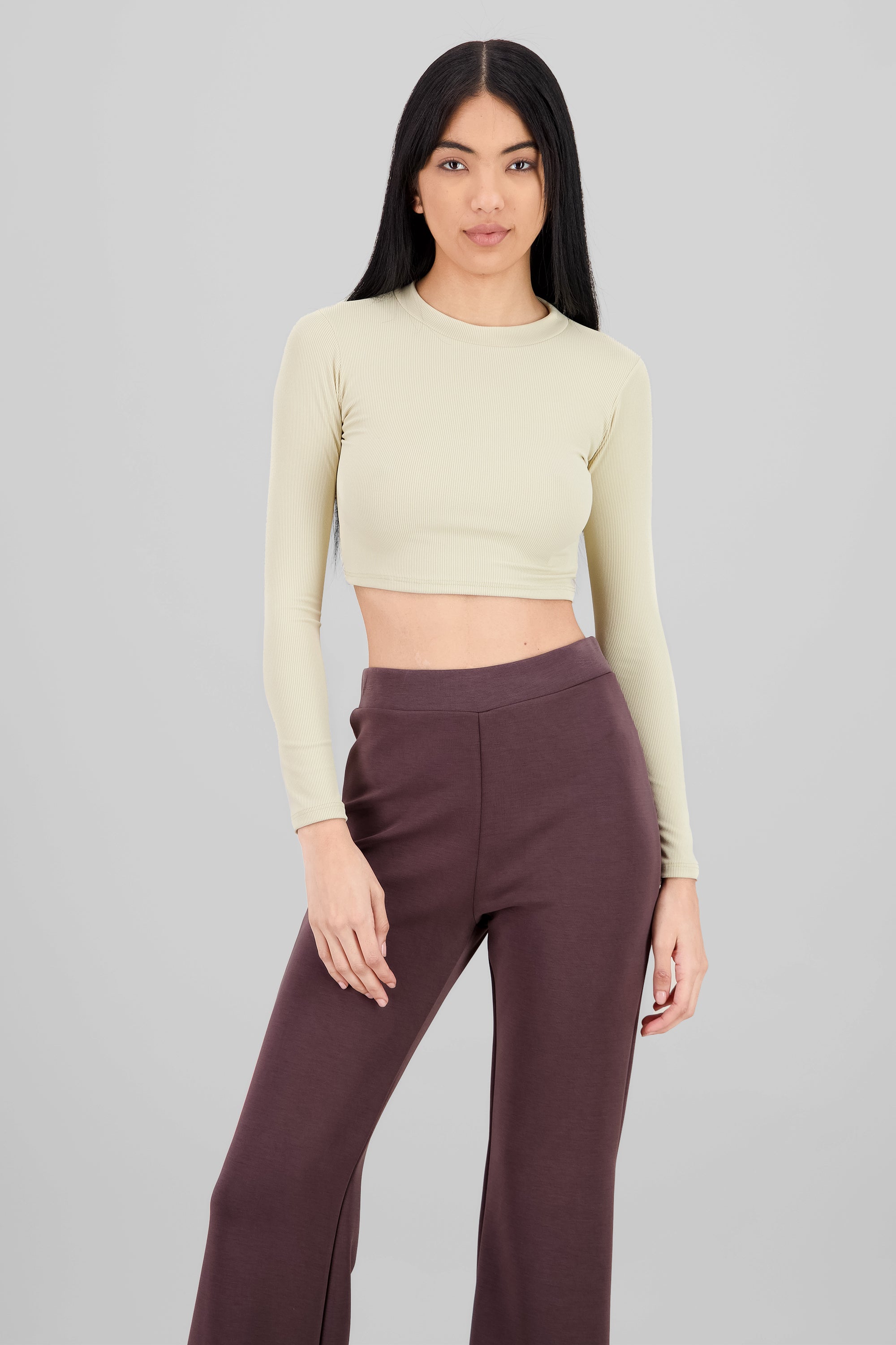 Top manga larga cuello alto CREMA