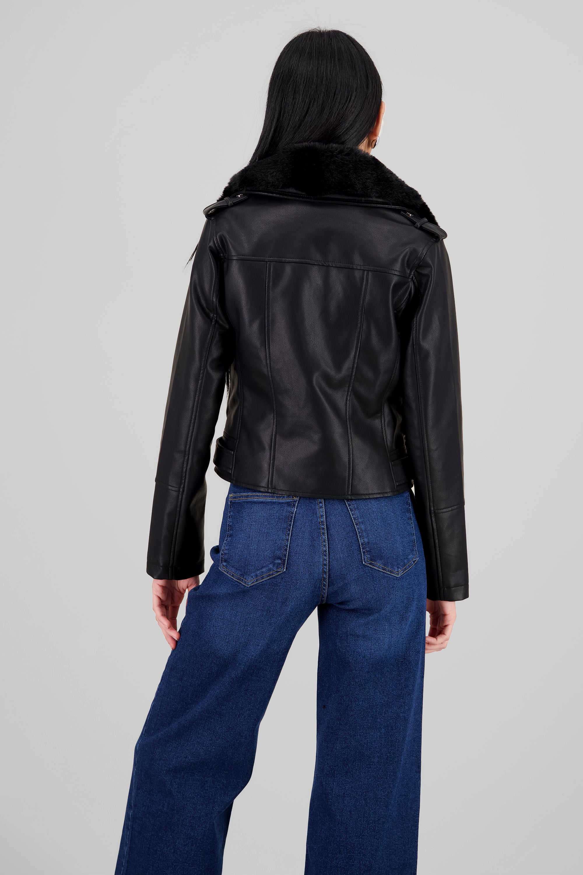 PU biker with stuffed BLACK