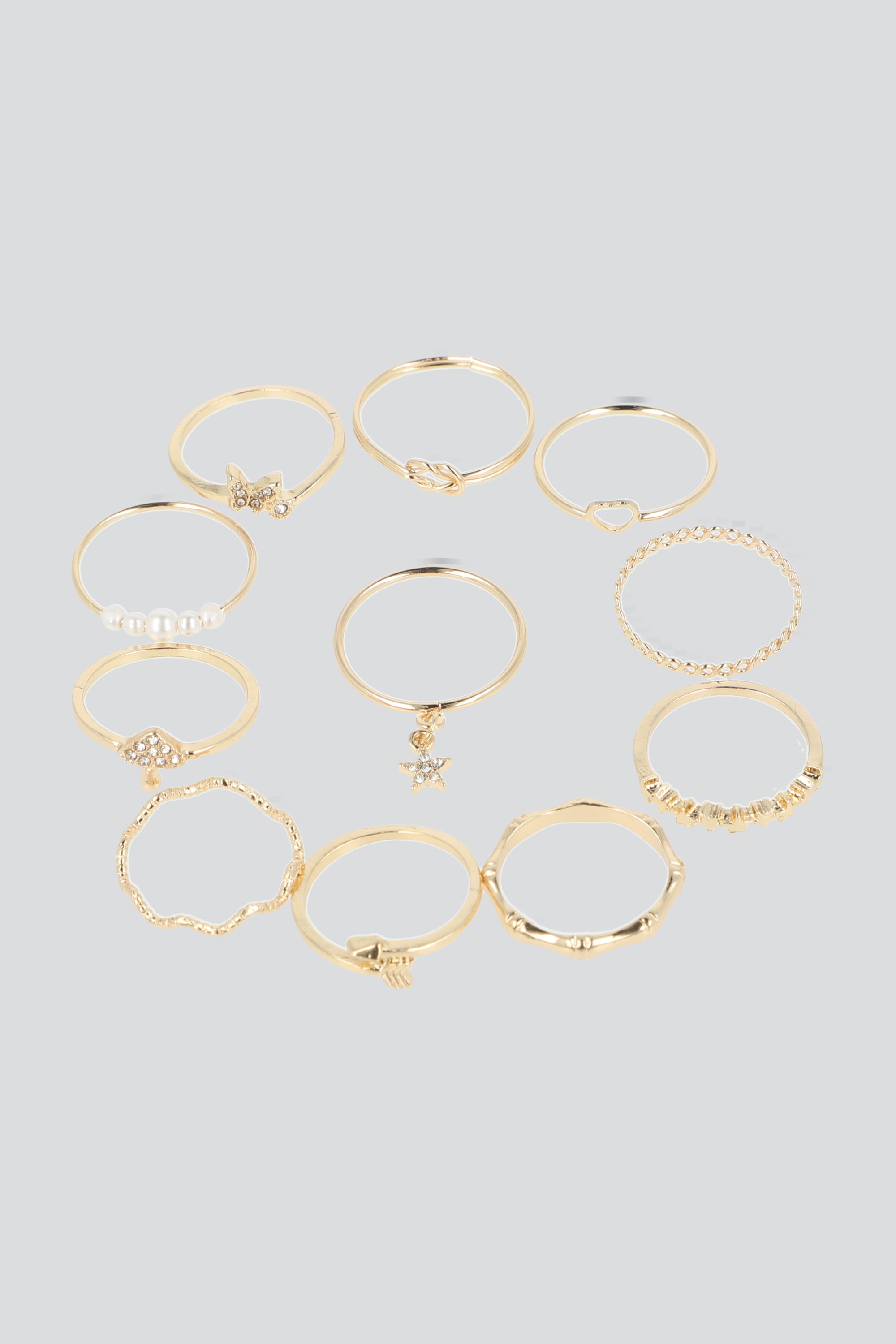 SET 11 ANILLOS MULTI LINEAS ORO