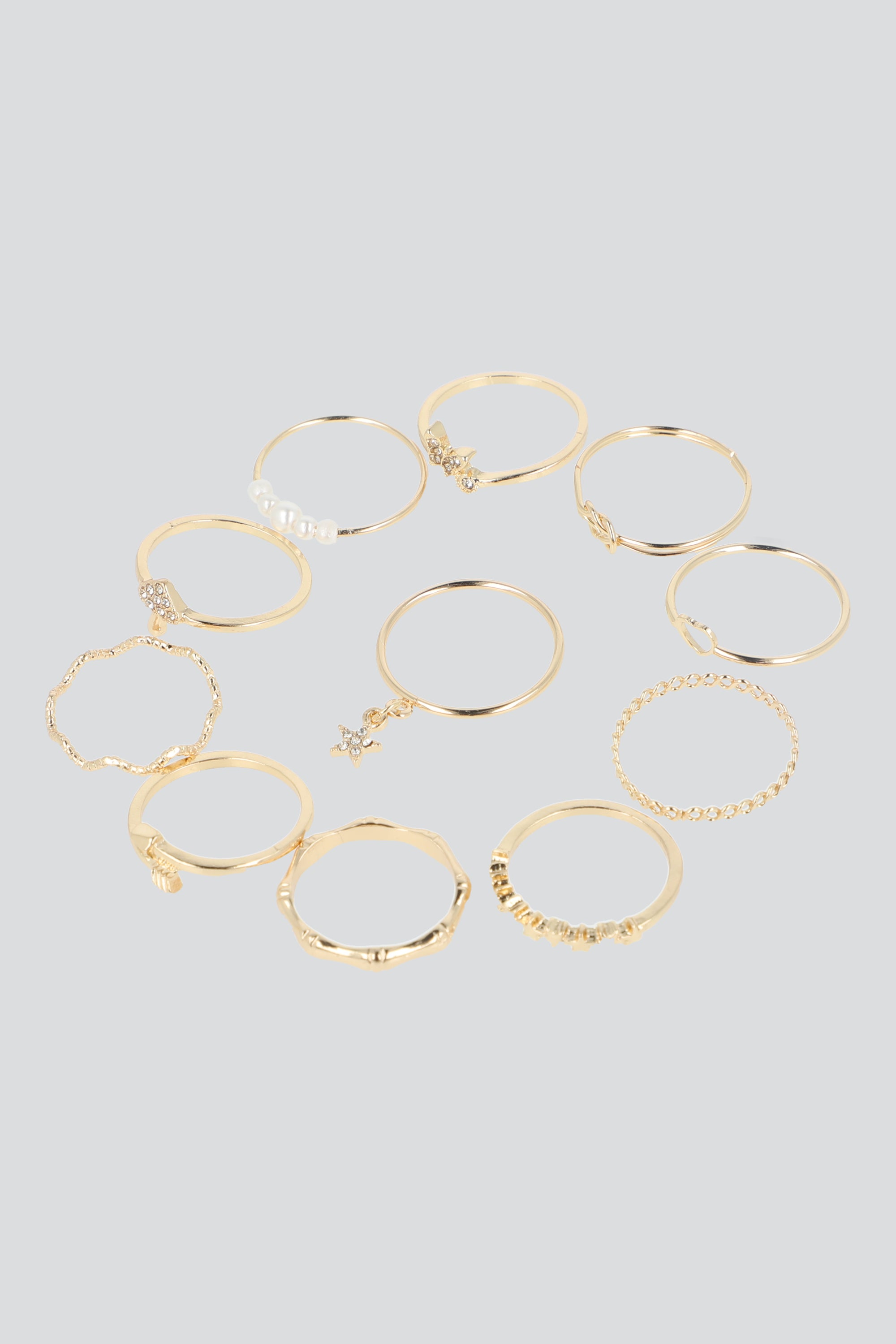 SET 11 ANILLOS MULTI LINEAS ORO