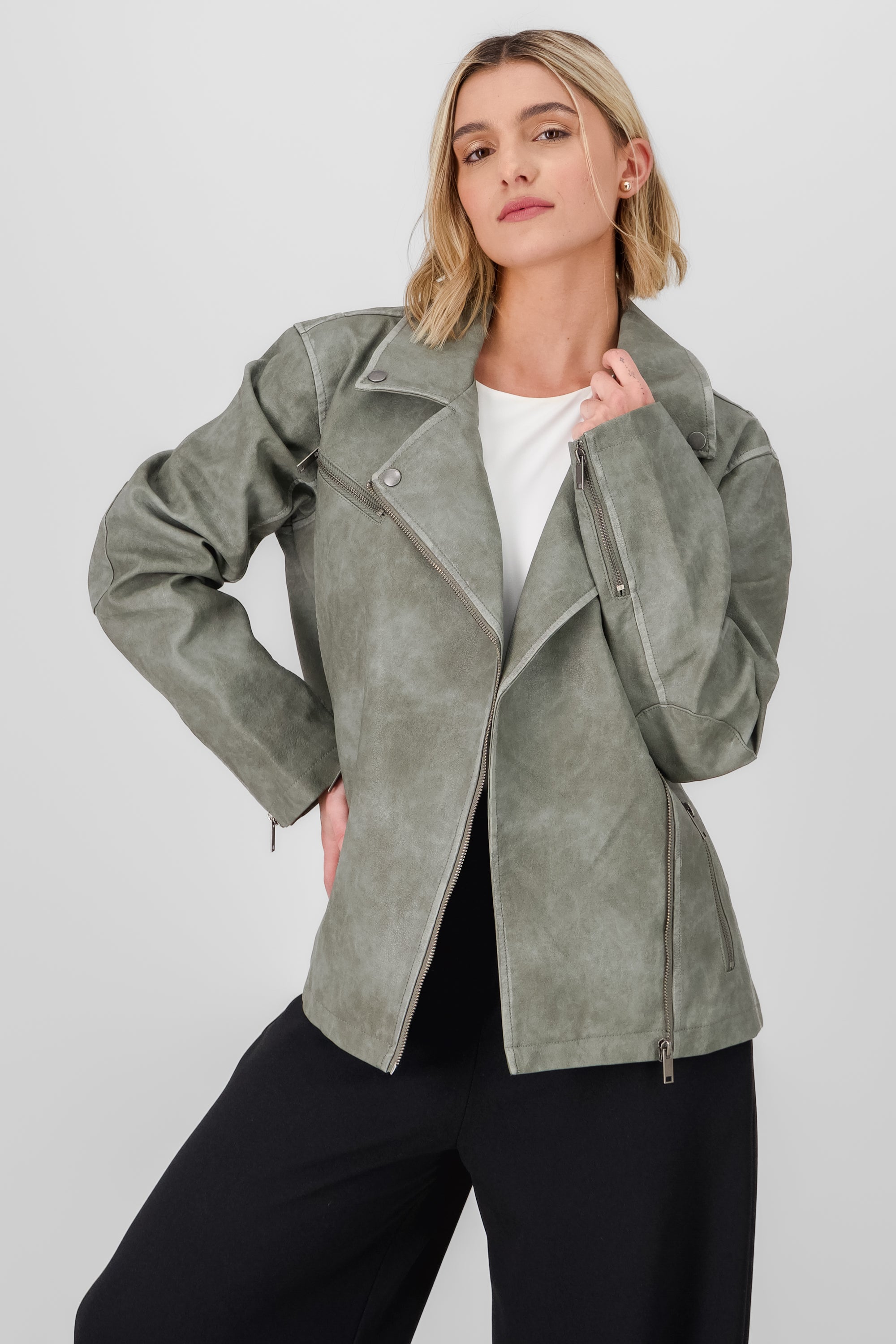 Vegan leather jac Gray Combo