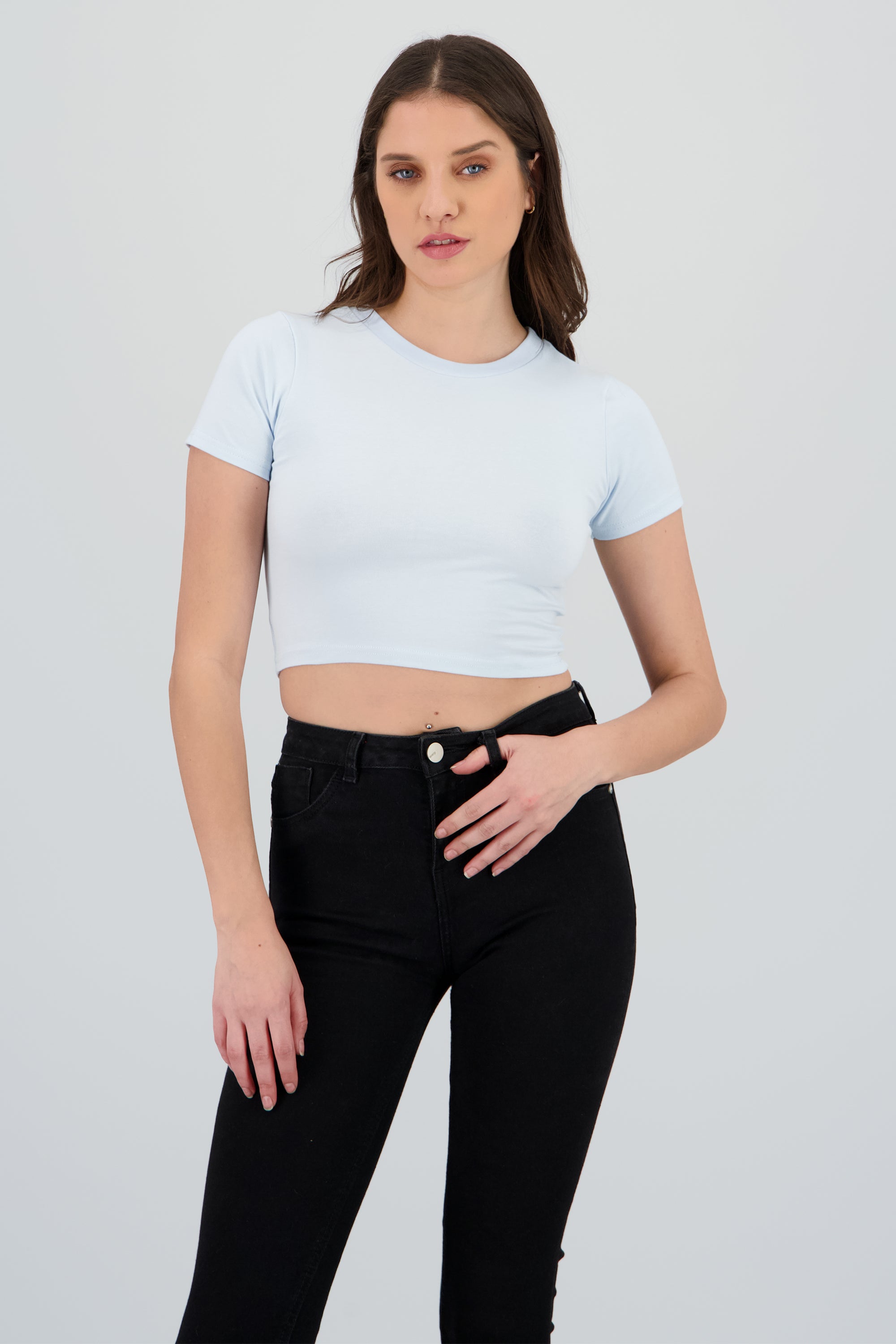 Top de manga corta con cuello redondo AZUL CIELO
