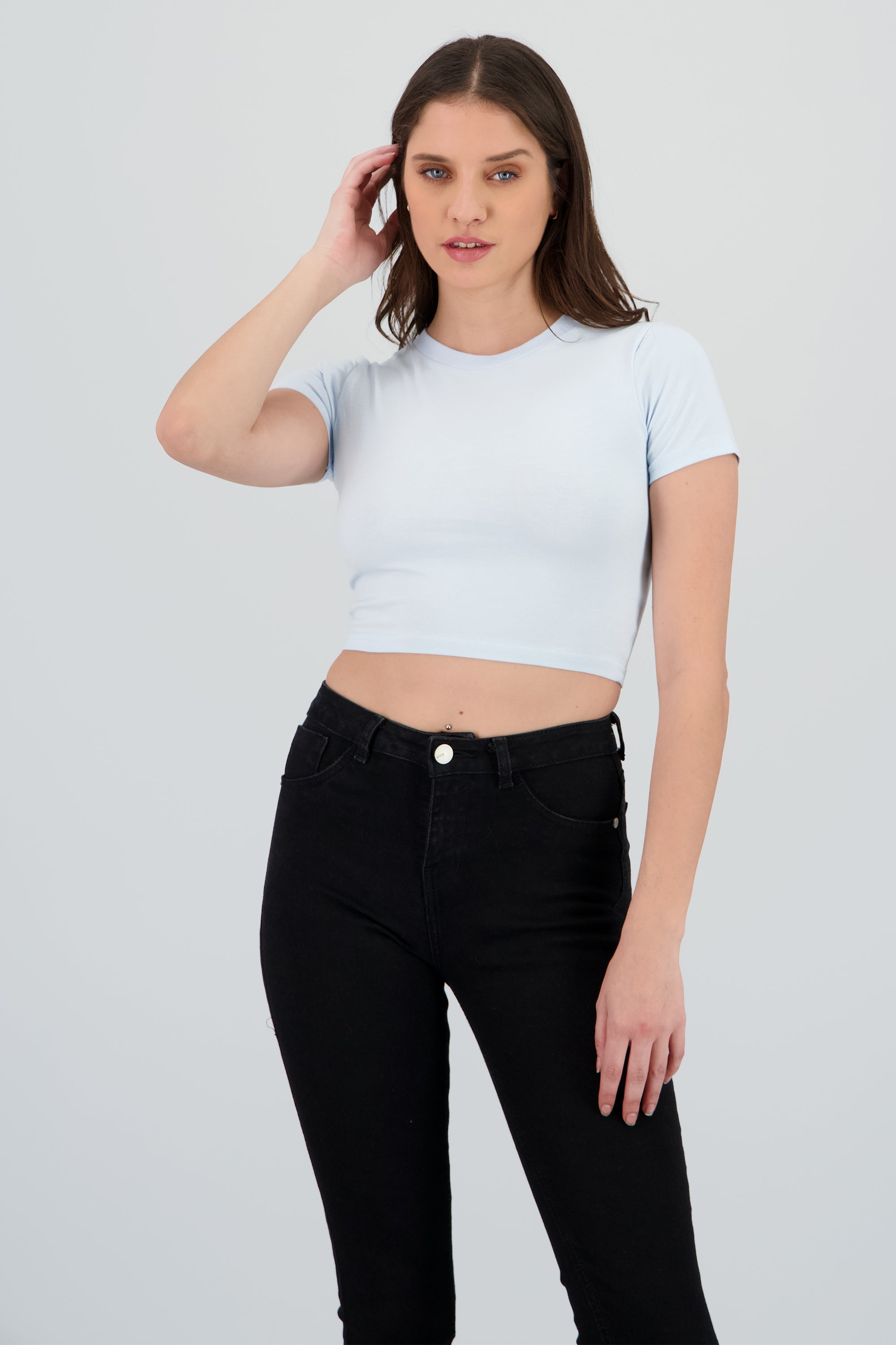 Top de manga corta con cuello redondo AZUL CIELO