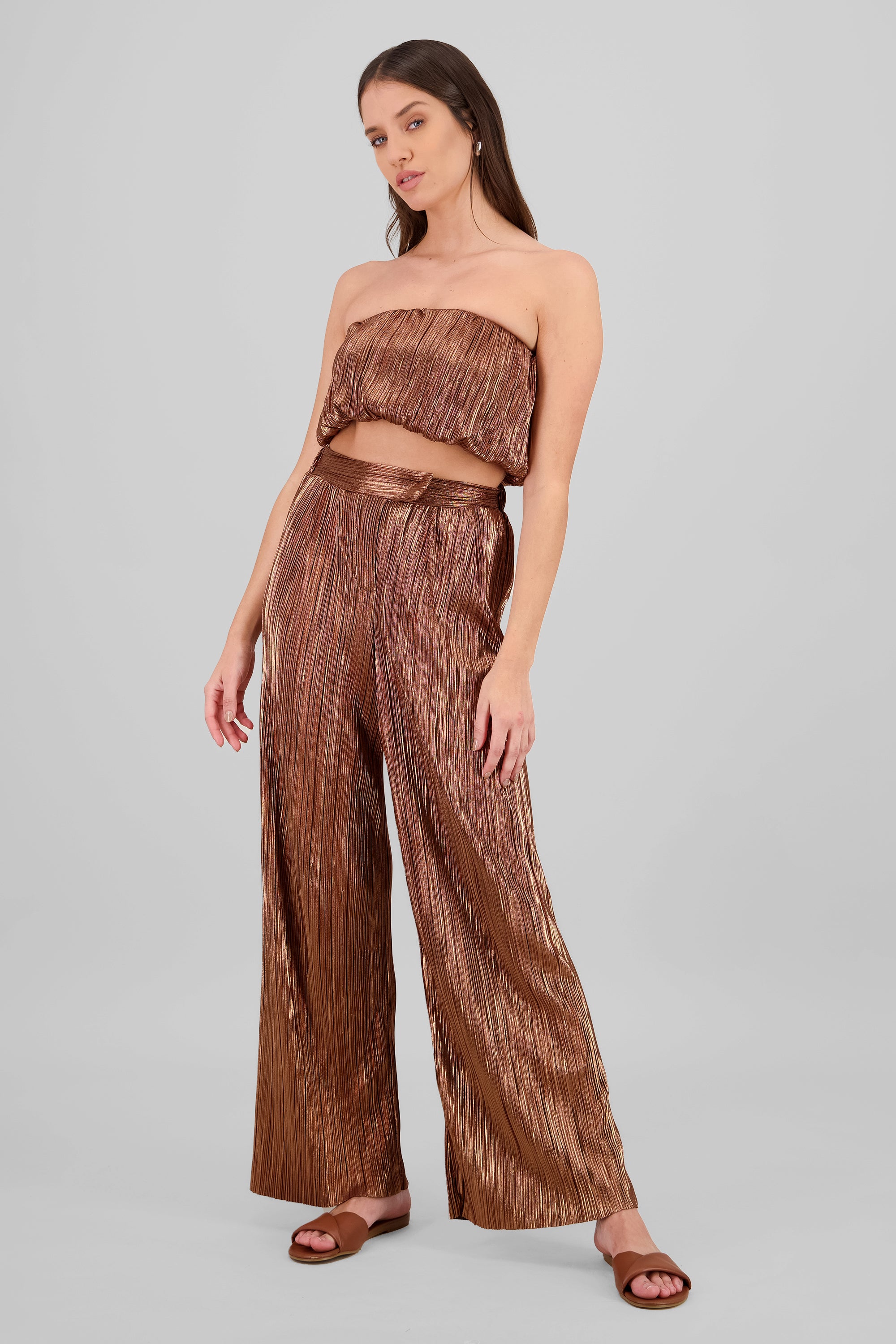 Pantalon textura brillo COBRE