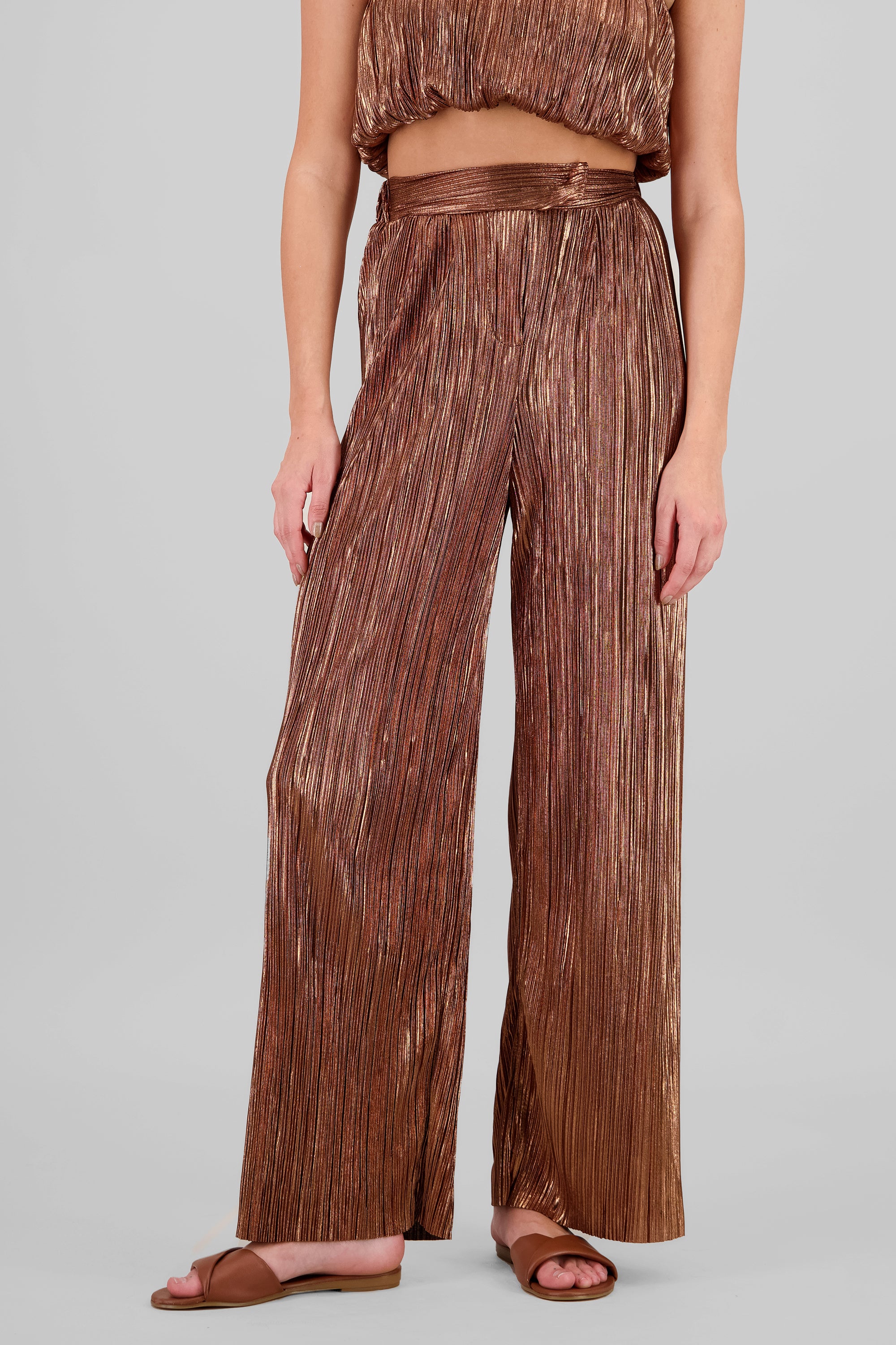 Pantalon textura brillo COBRE