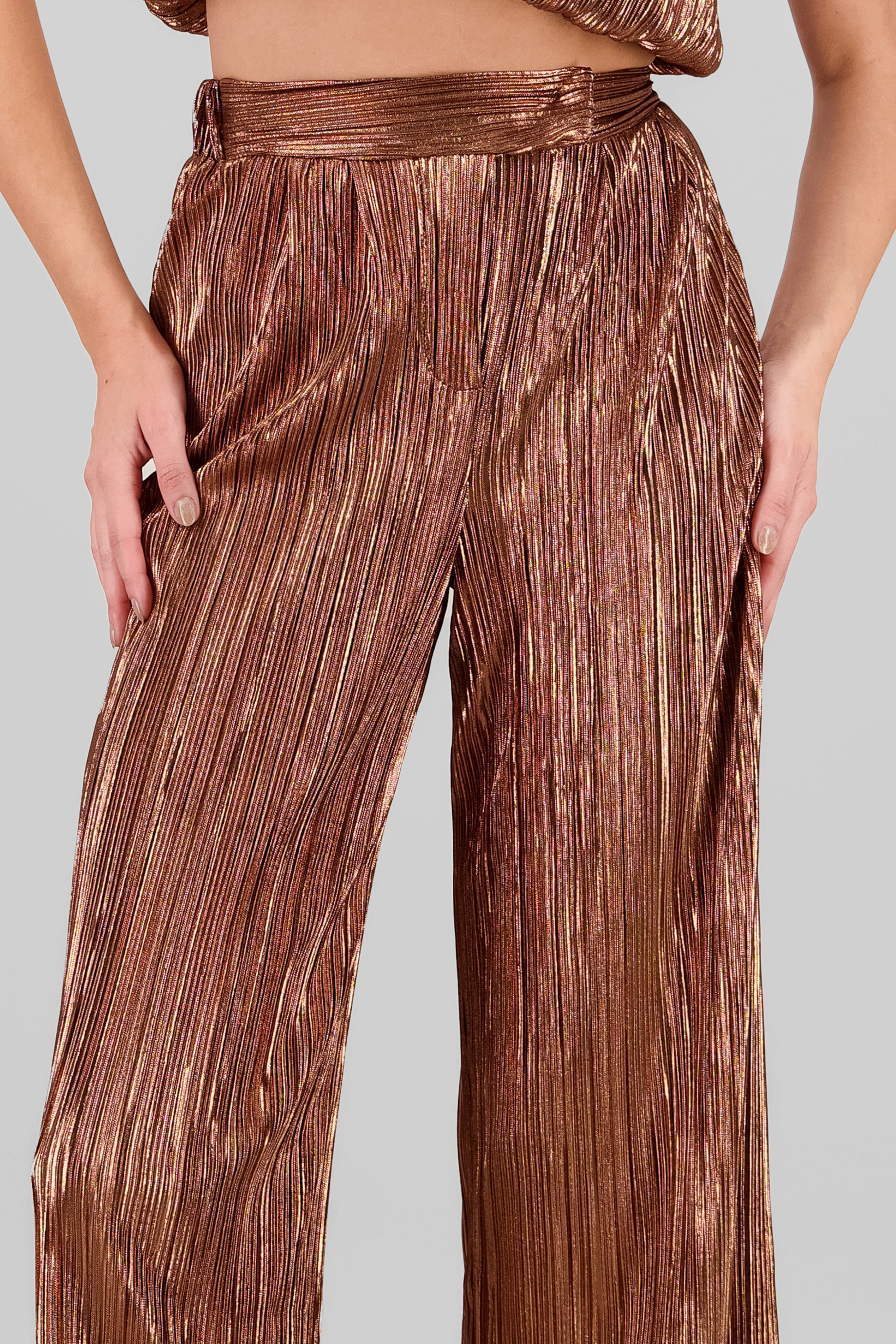 Pantalon textura brillo COBRE