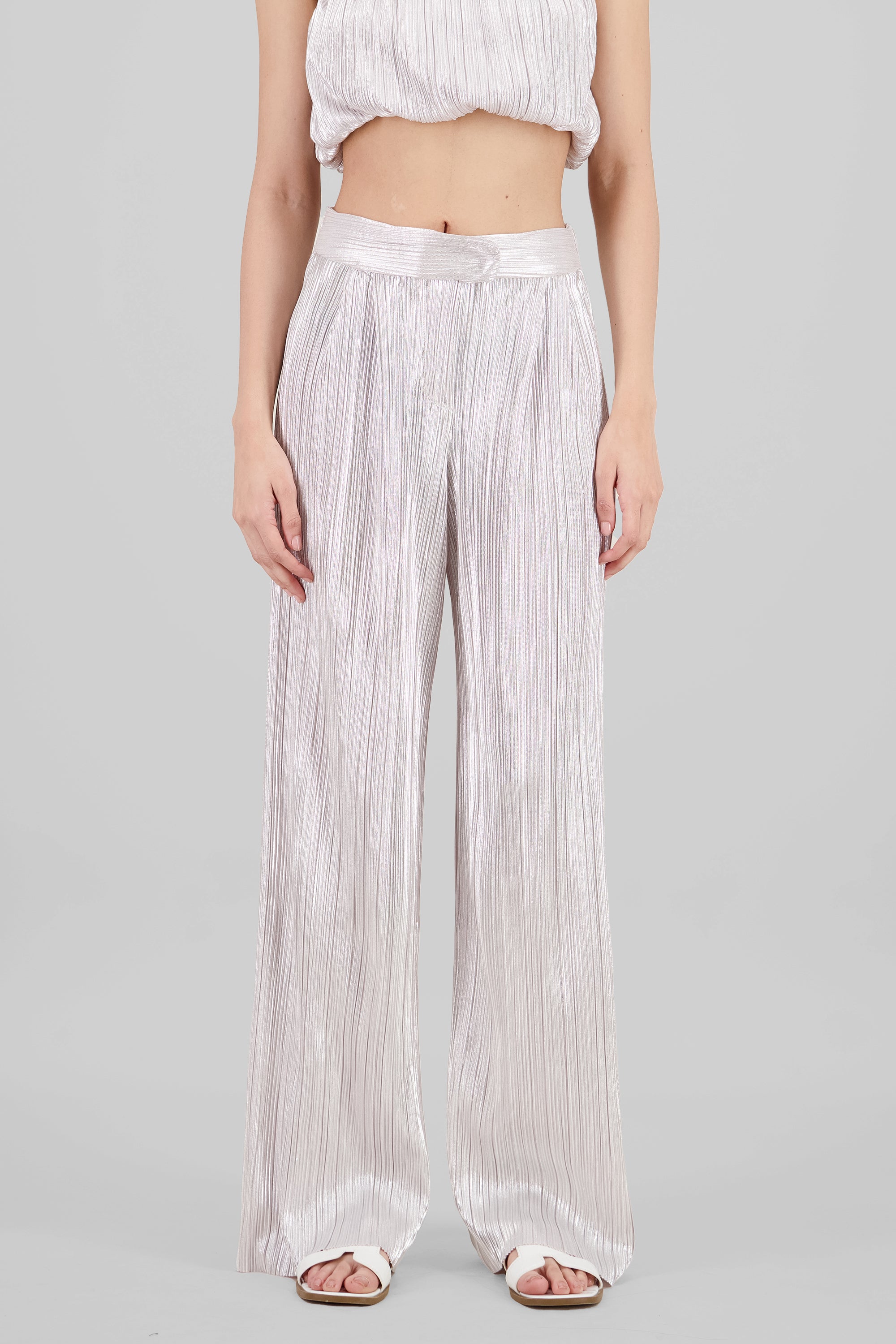Pantalon textura brillo ROSA PASTEL
