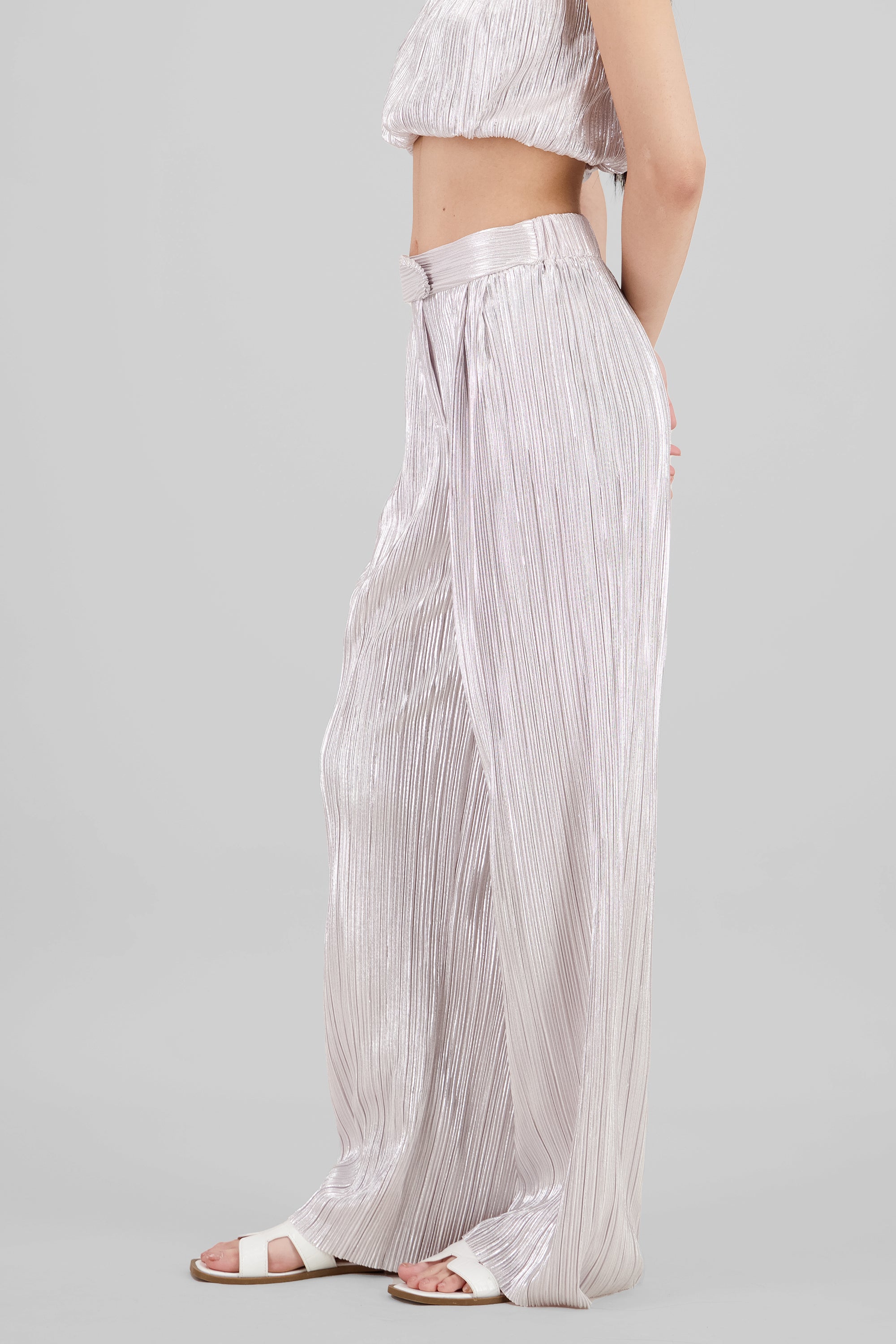 Pantalon textura brillo ROSA PASTEL