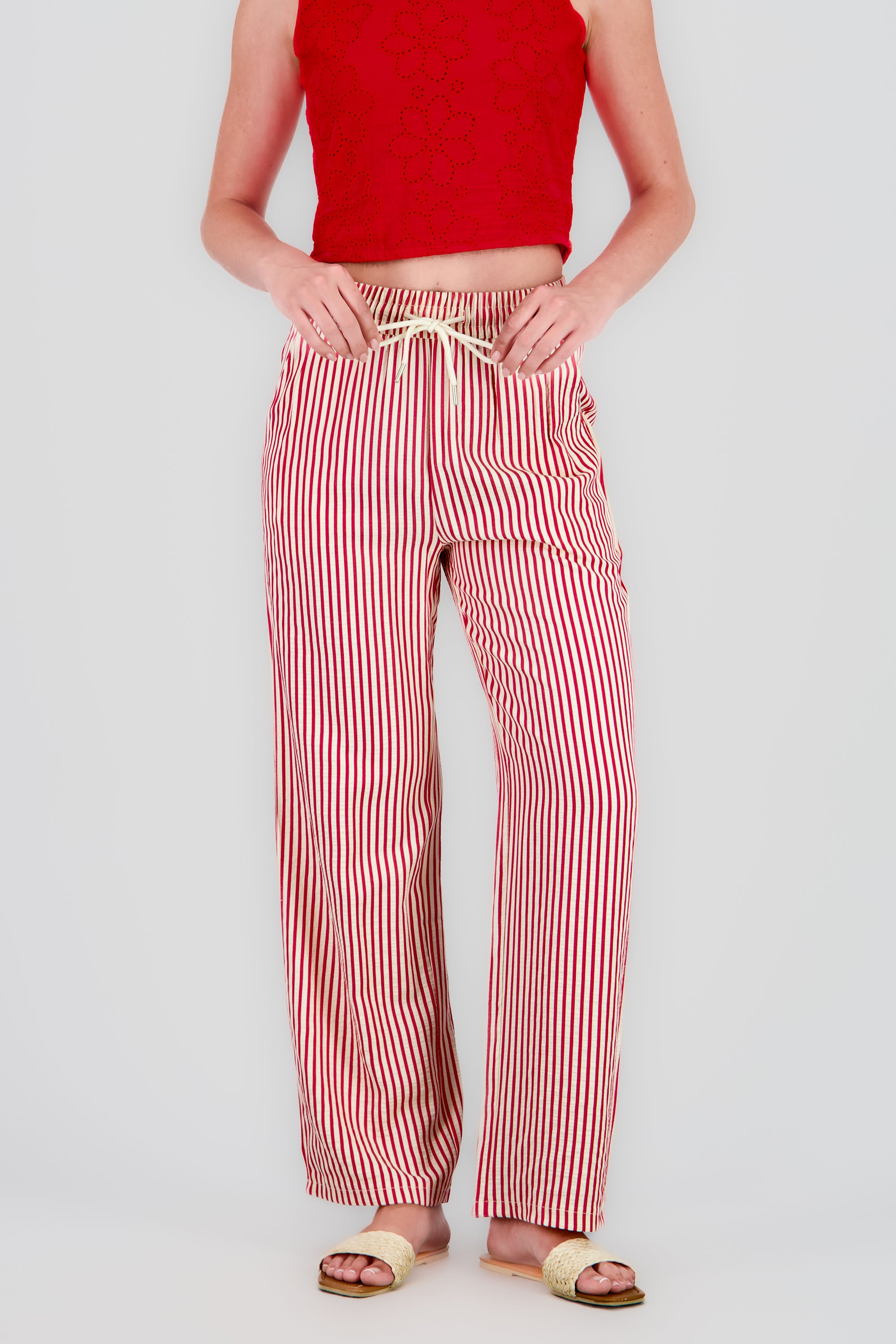 Pantalon rayas textura ROJO COMBO