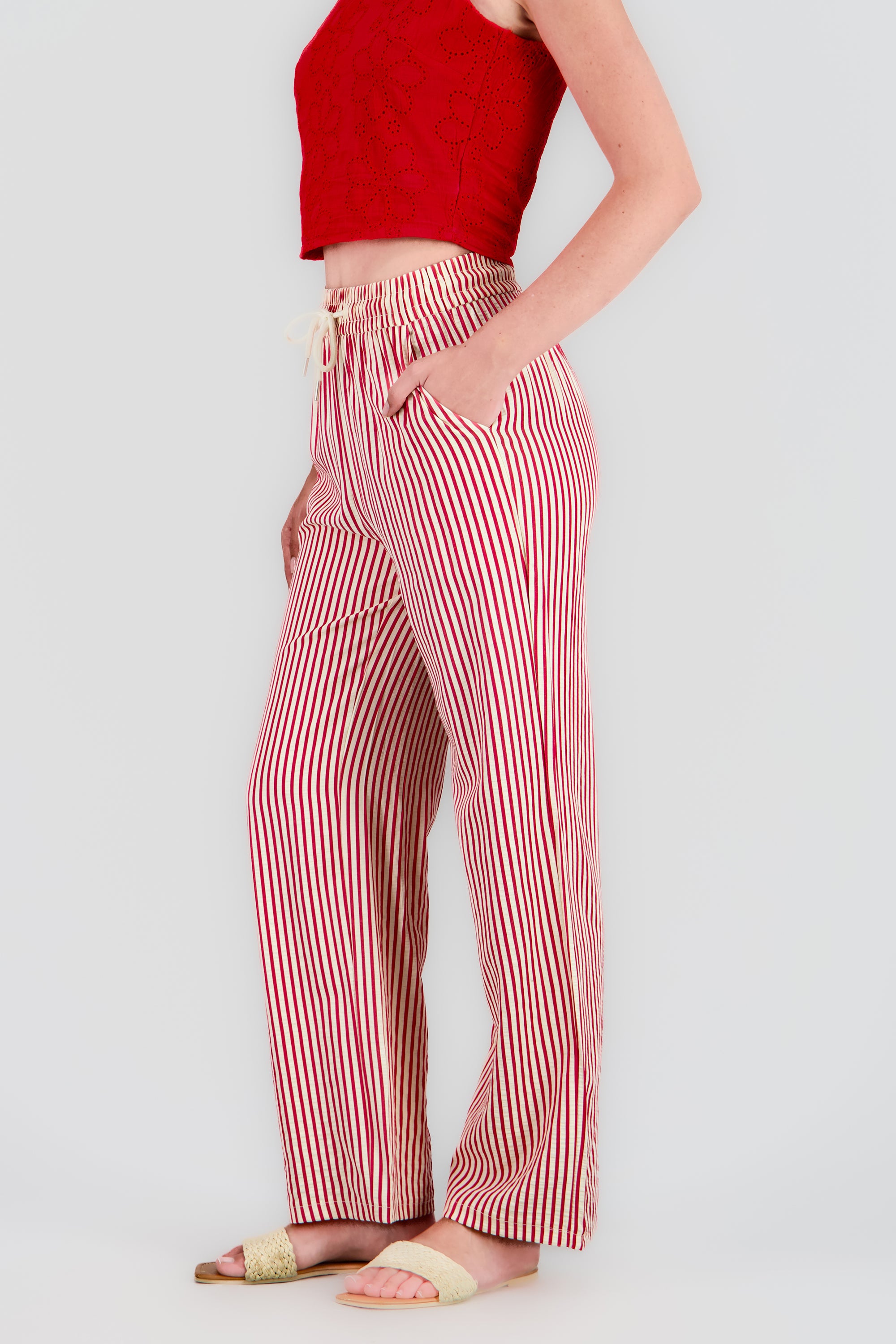 Pantalon rayas textura ROJO COMBO