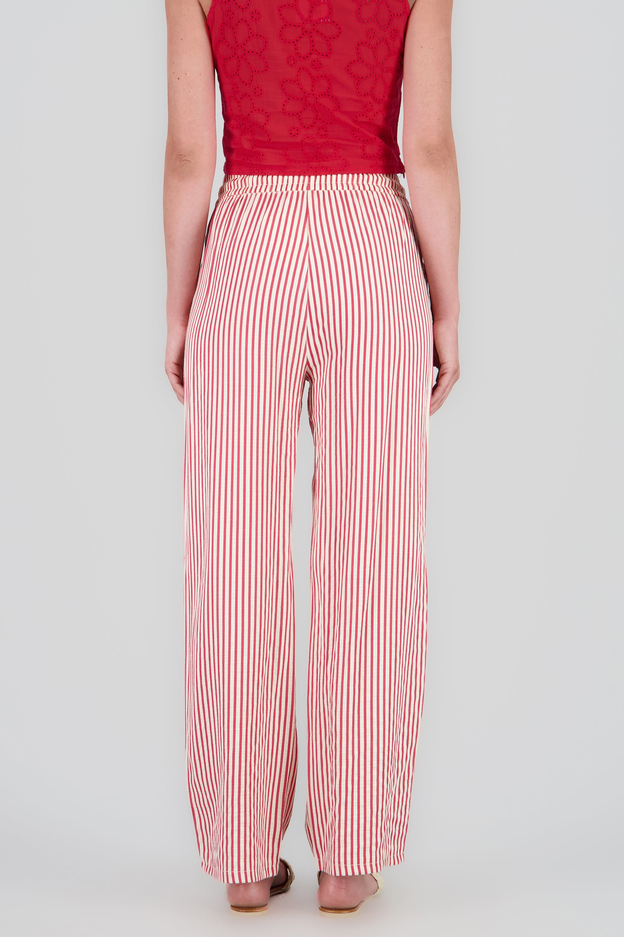 Pantalon rayas textura ROJO COMBO