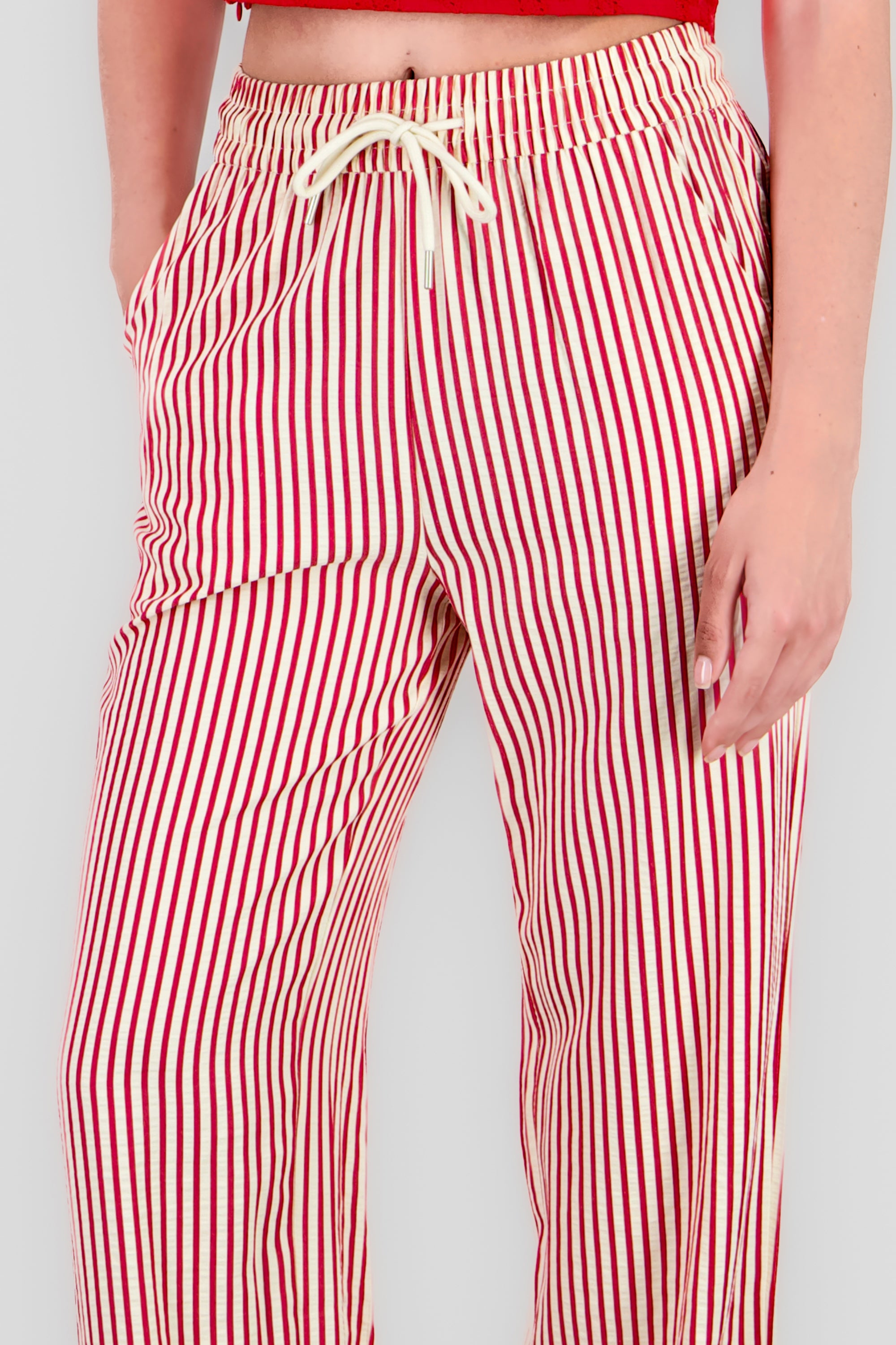 Pantalon rayas textura ROJO COMBO