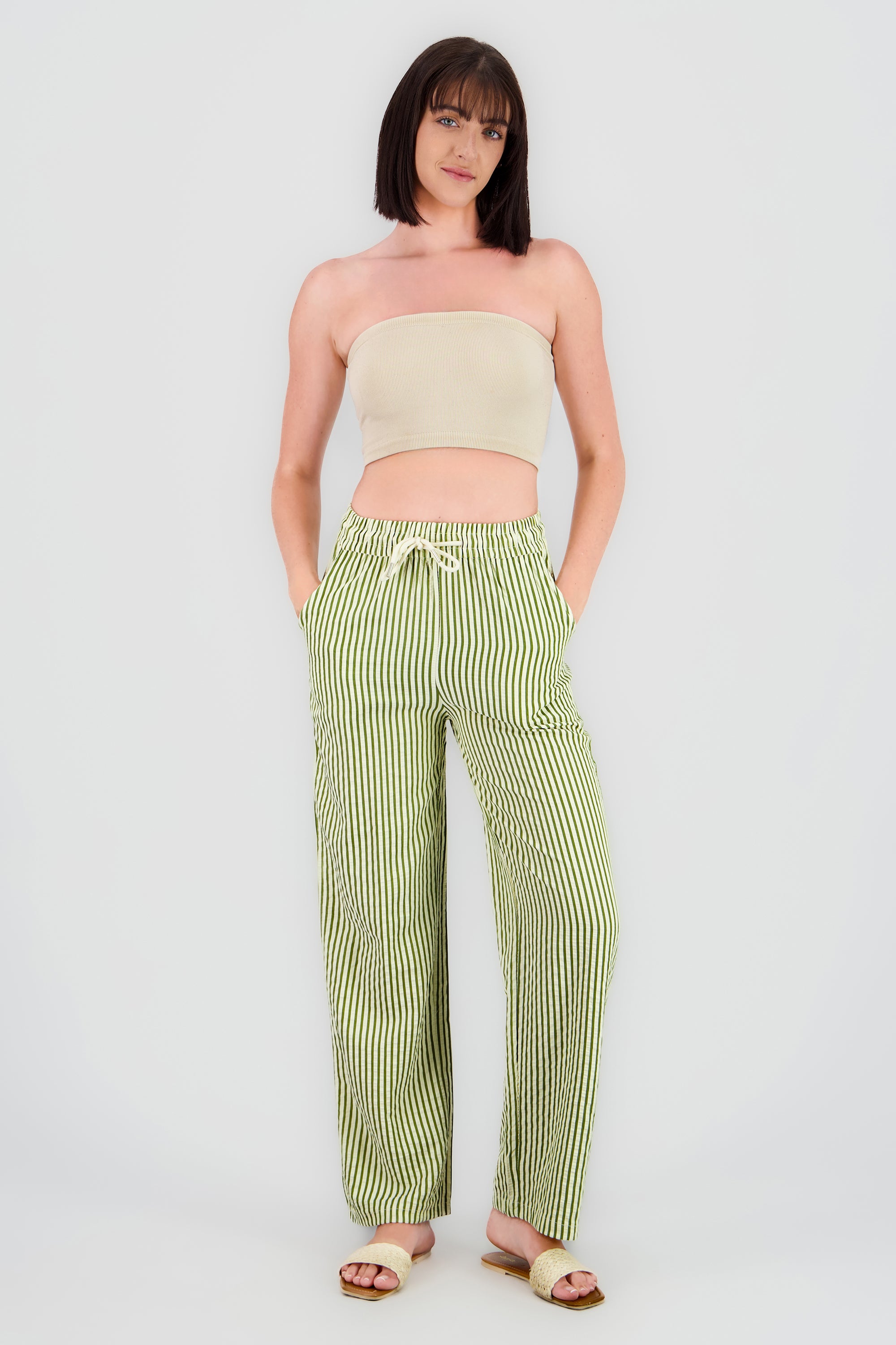 Pantalon rayas textura VERDE COMBO