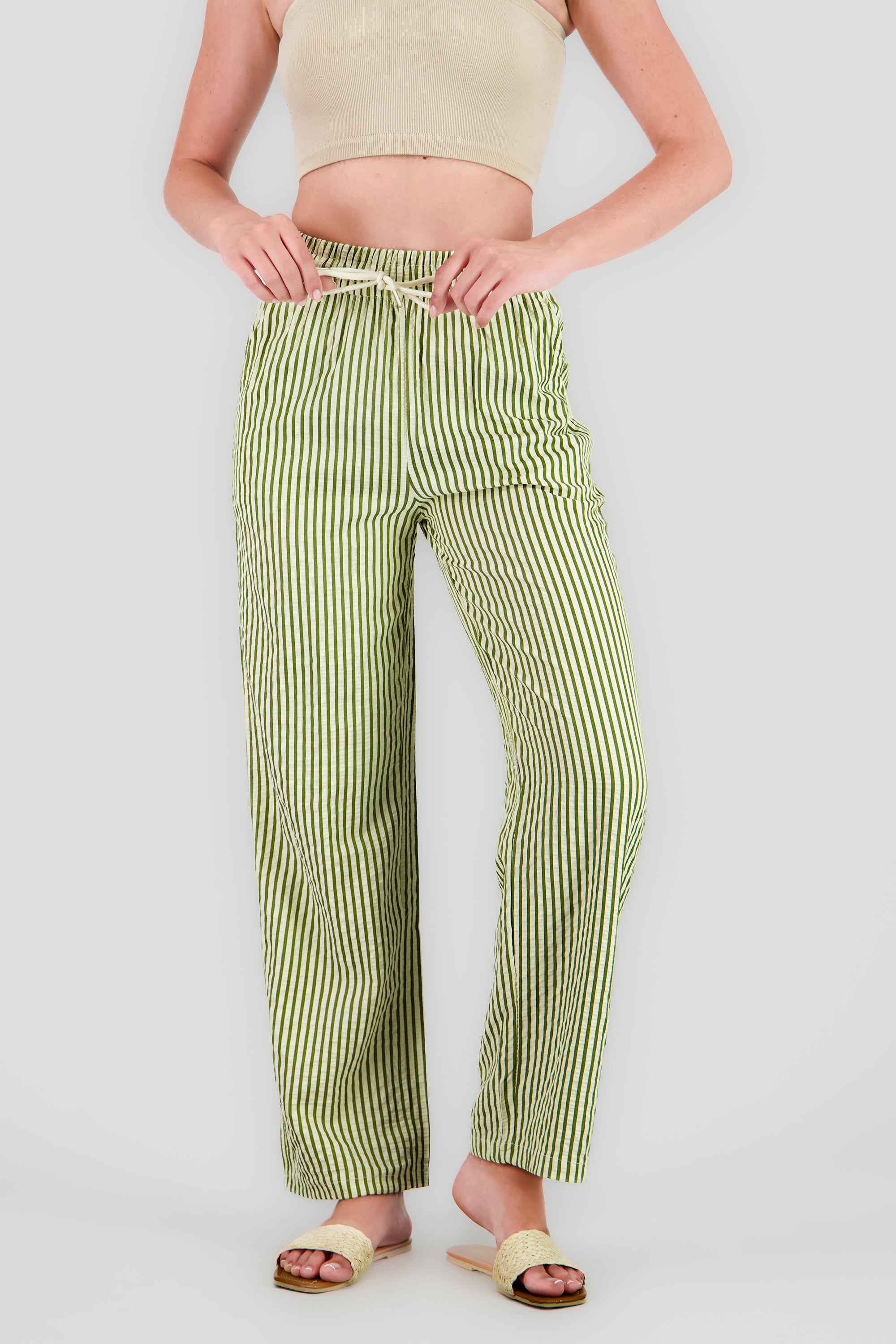 Pantalon rayas textura VERDE COMBO