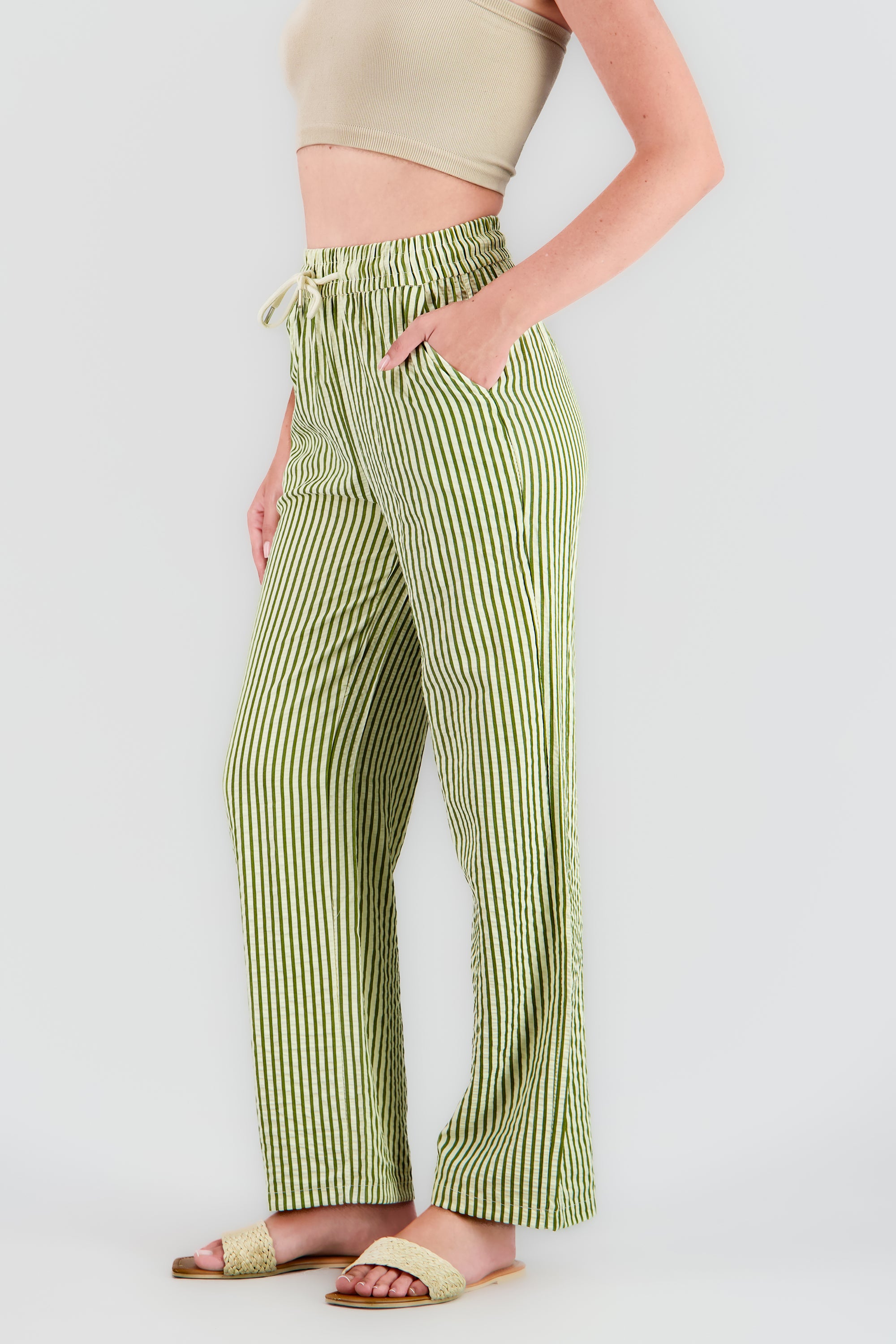 Pantalon rayas textura VERDE COMBO