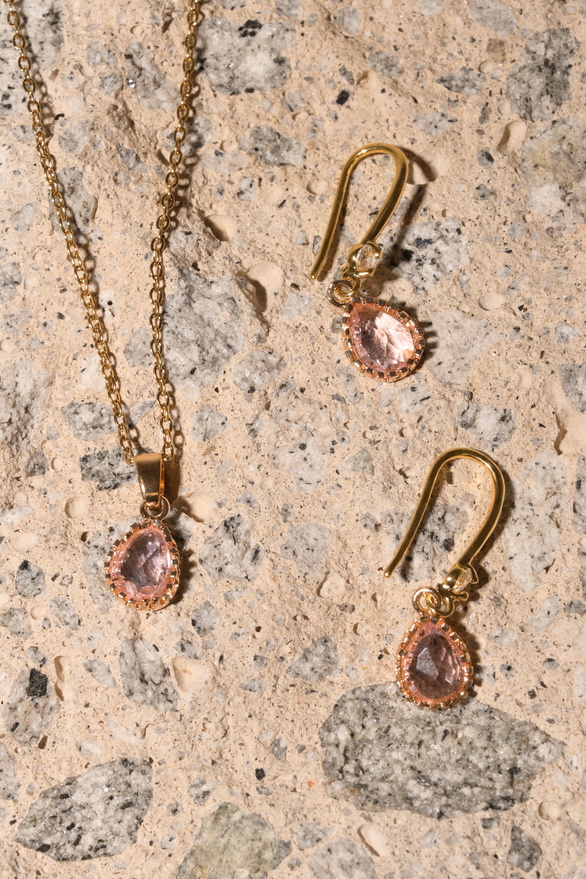 Set arracadas gota cristal collar ROSA
