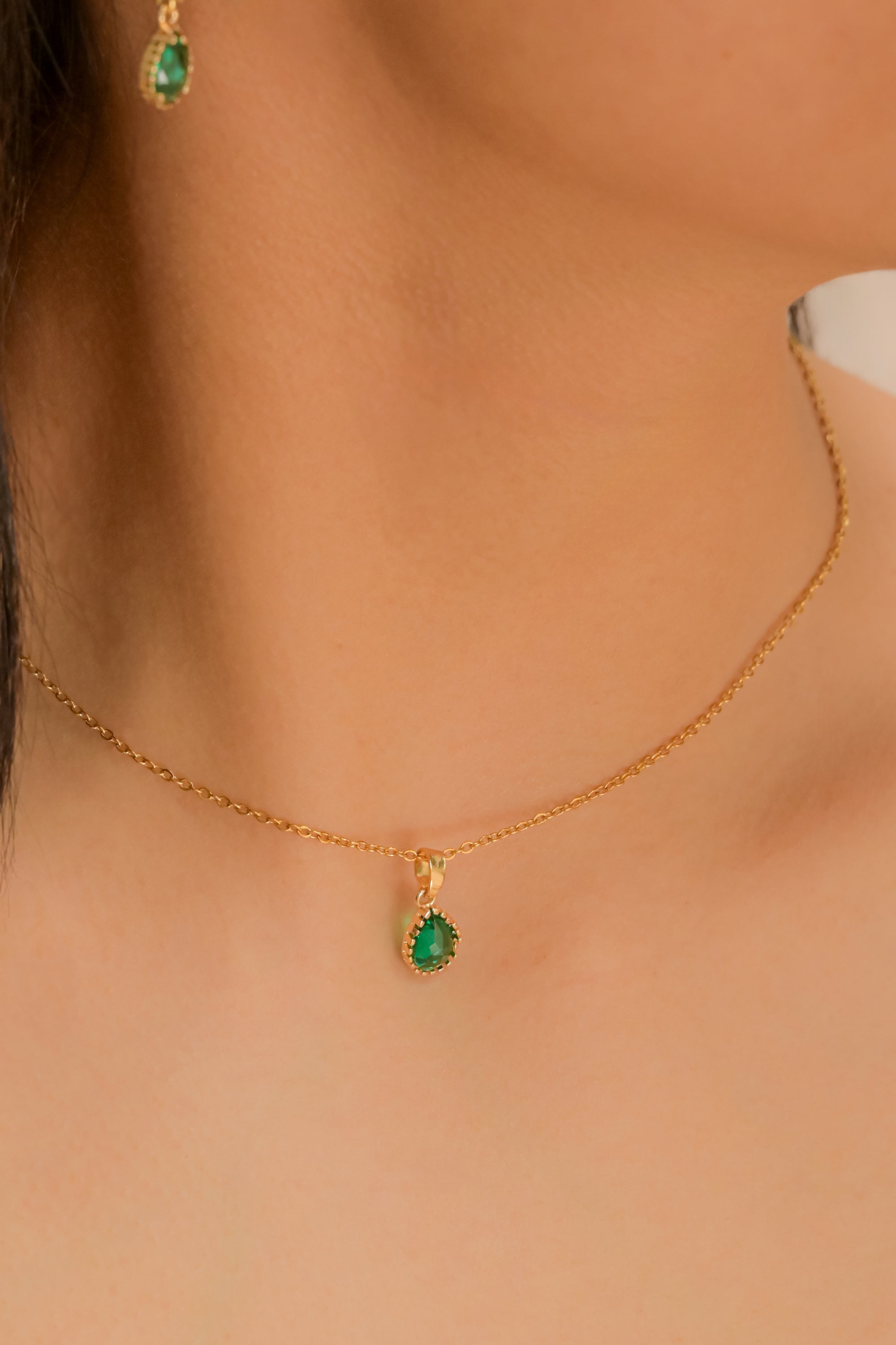 Set arracadas gota cristal collar VERDE