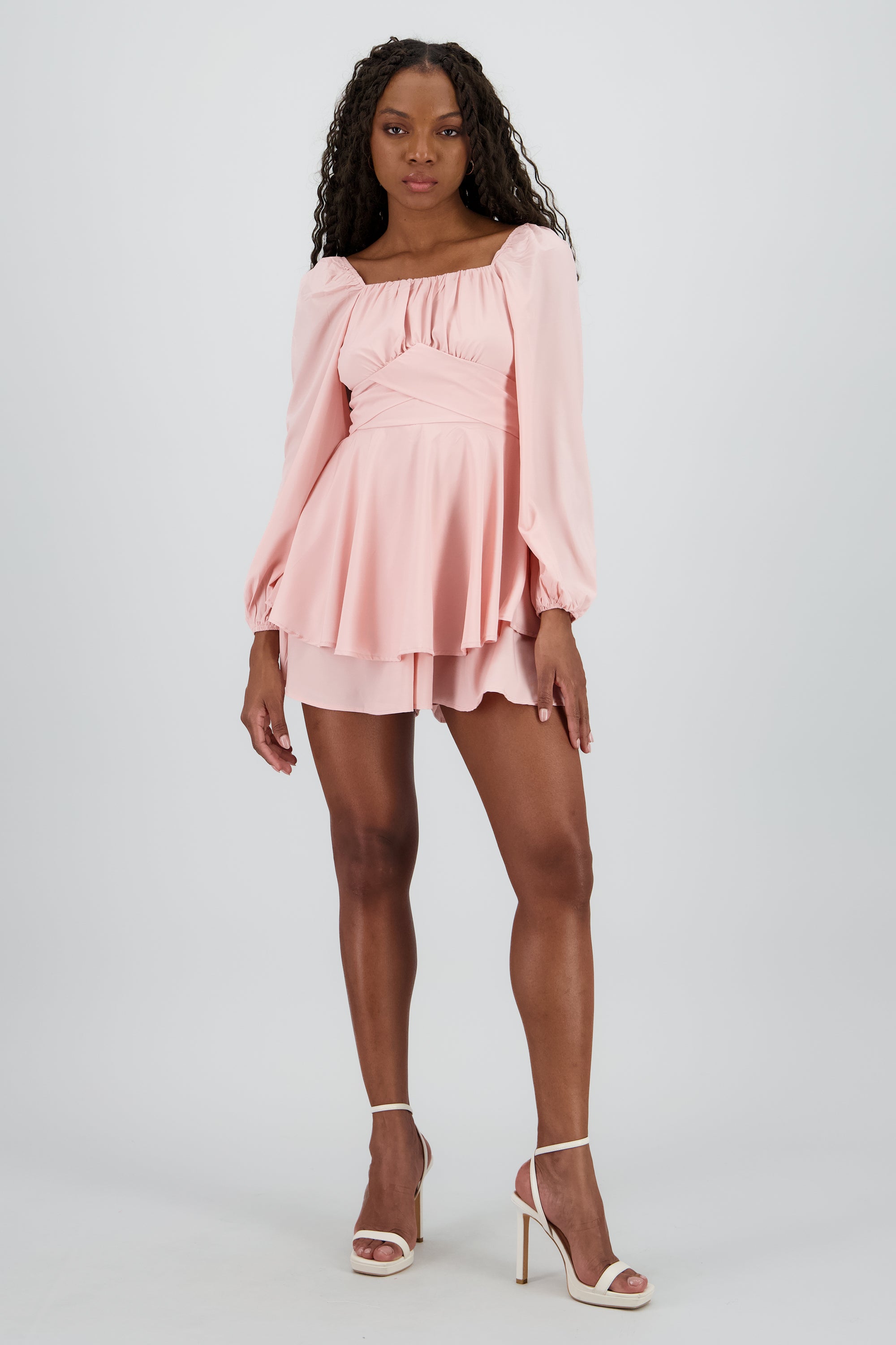 Romper liso con mangas abullonadas PALO DE ROSA
