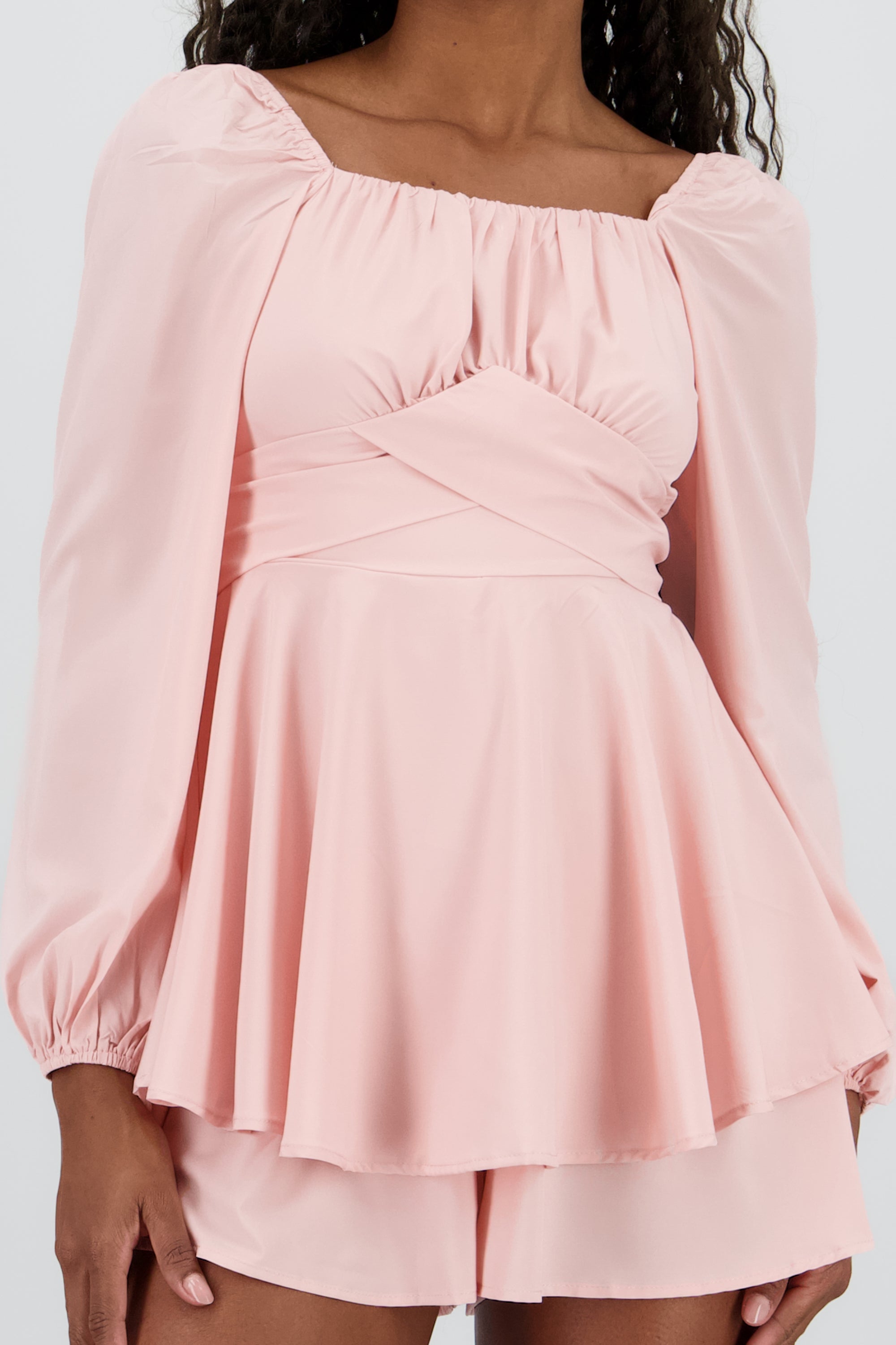 Romper liso con mangas abullonadas PALO DE ROSA