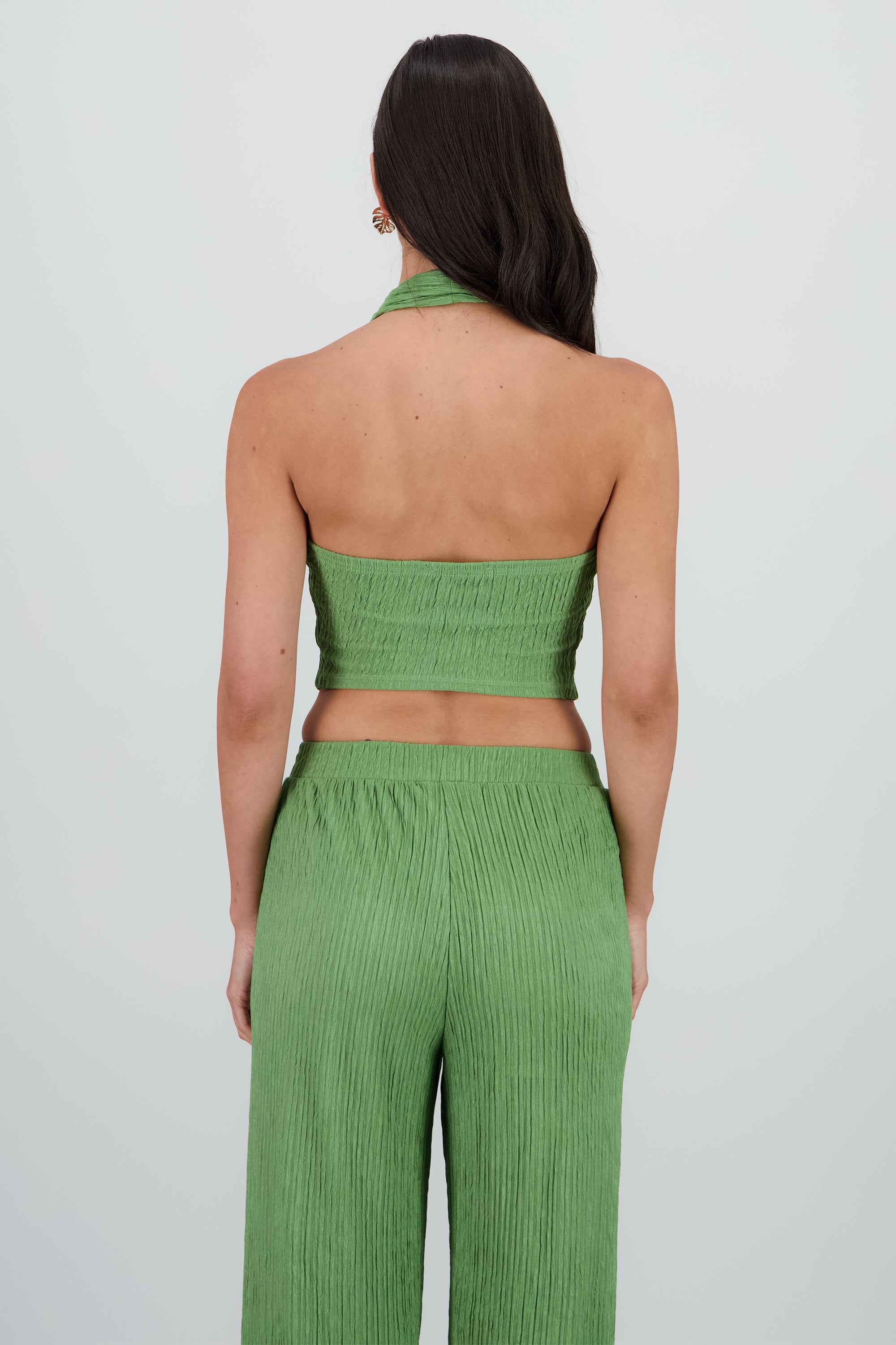 Top halter botones textura VERDE BRILLANTE