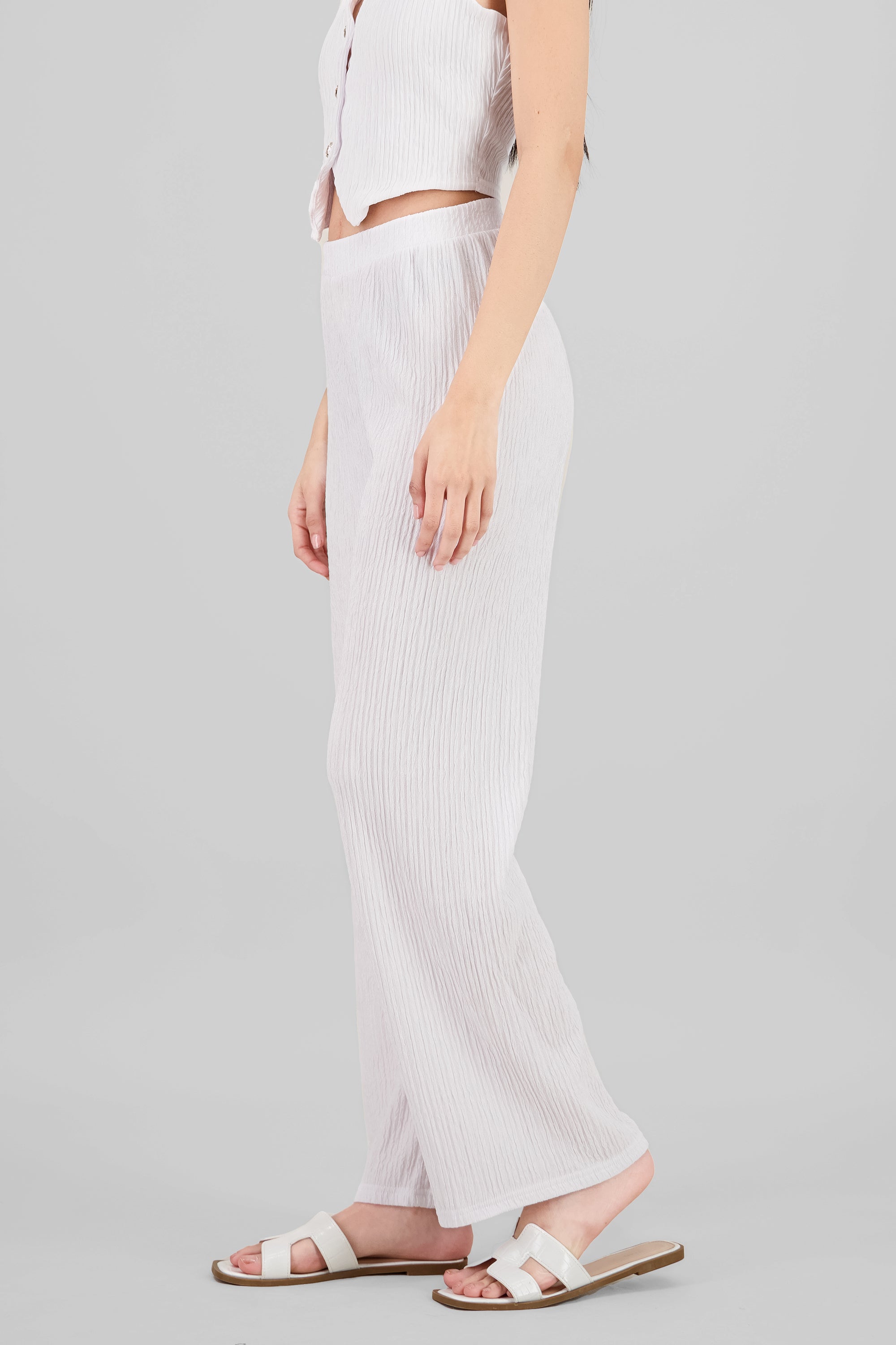 Pantalon recto textura BLANCO
