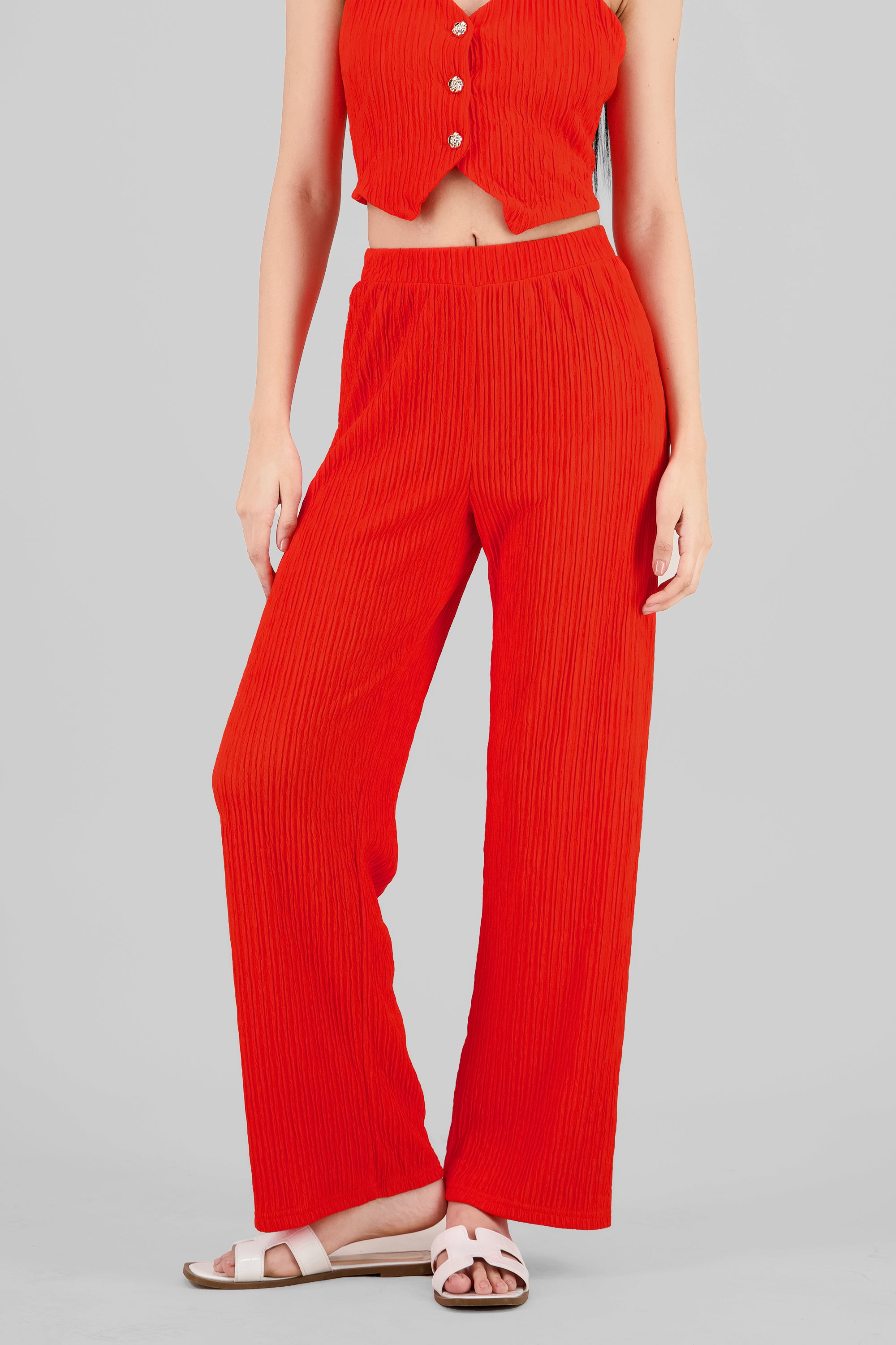 Pantalon recto textura ROJO TOMATE