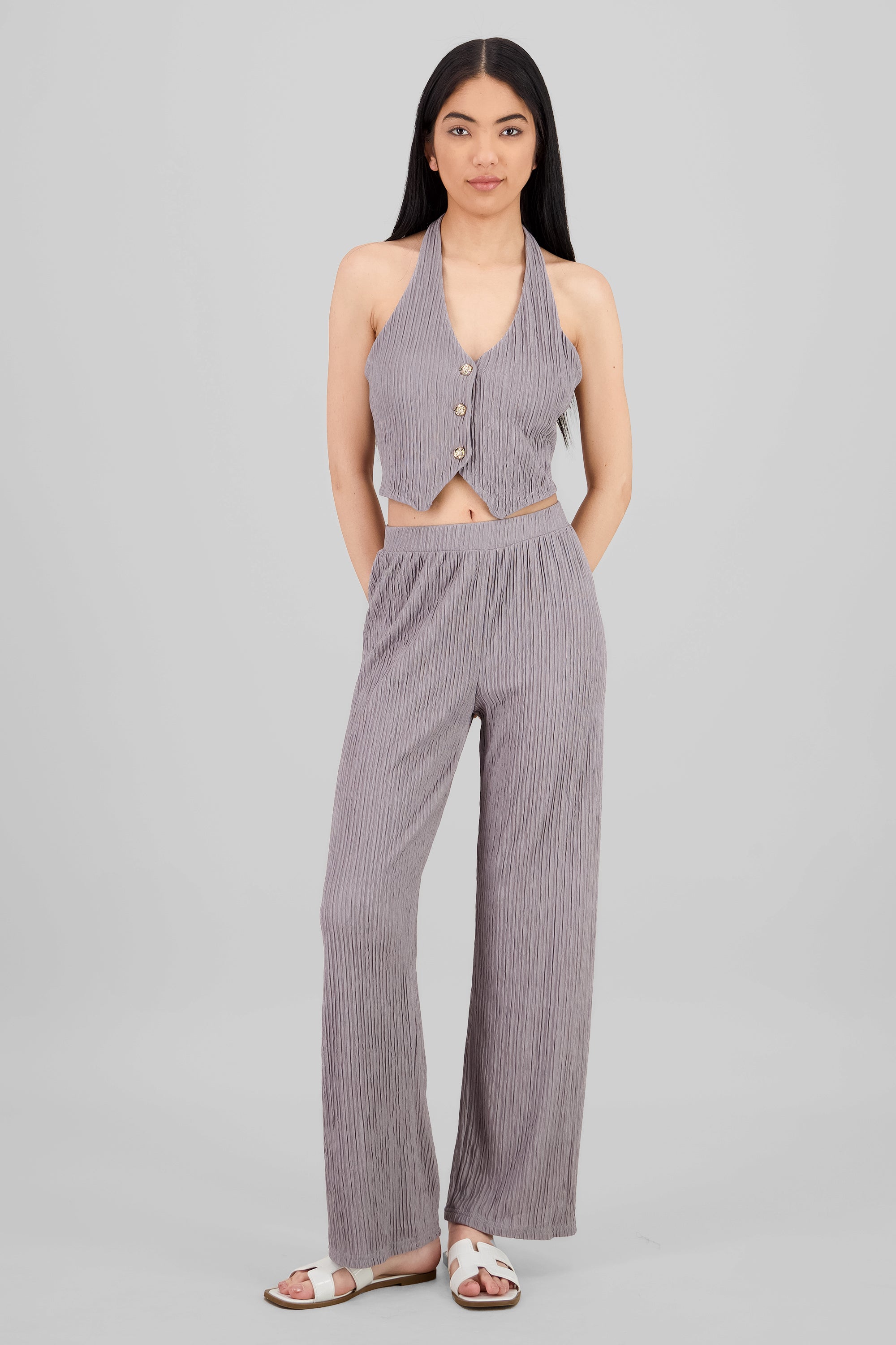 Pantalon recto textura GREIGE