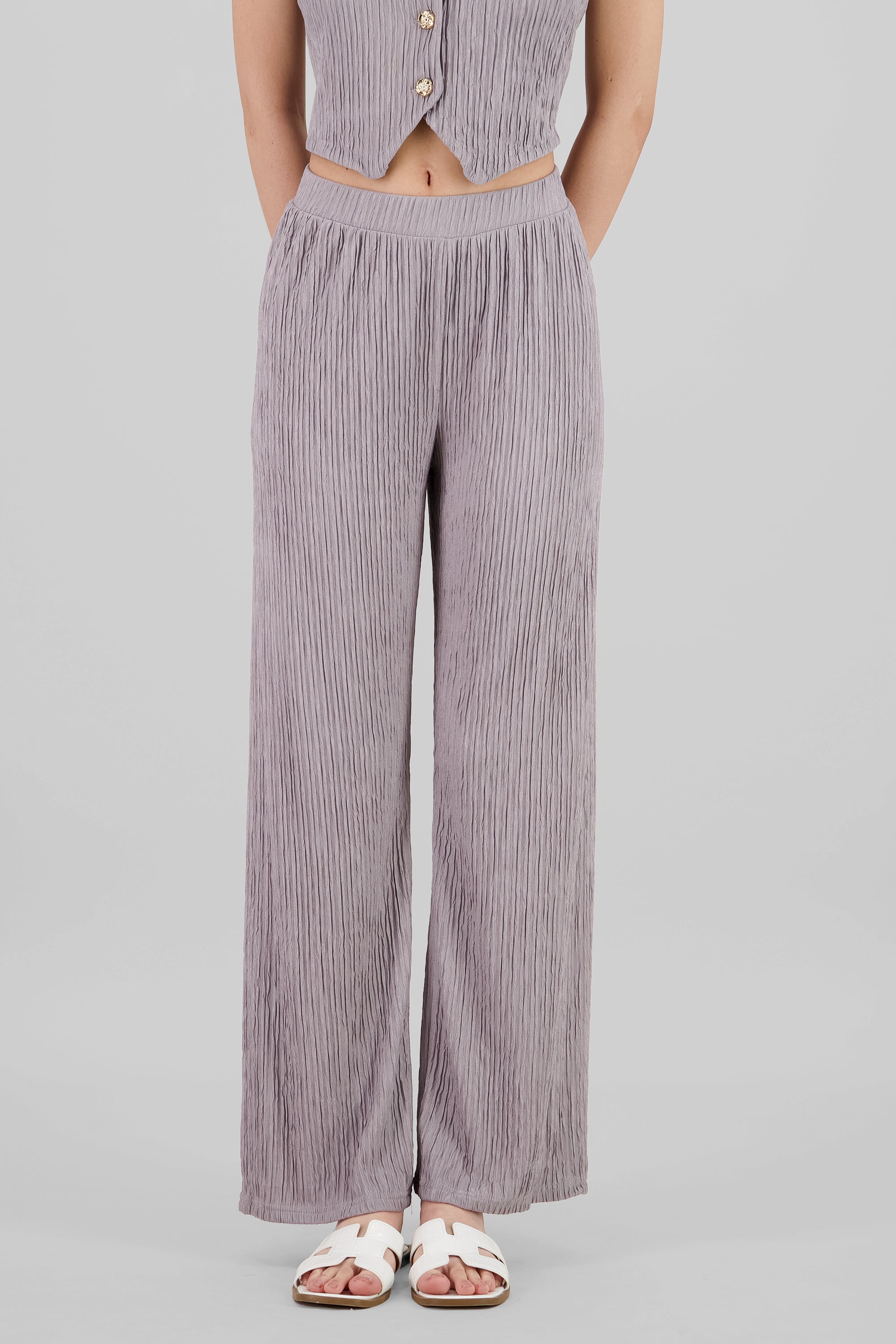 Pantalon recto textura GREIGE