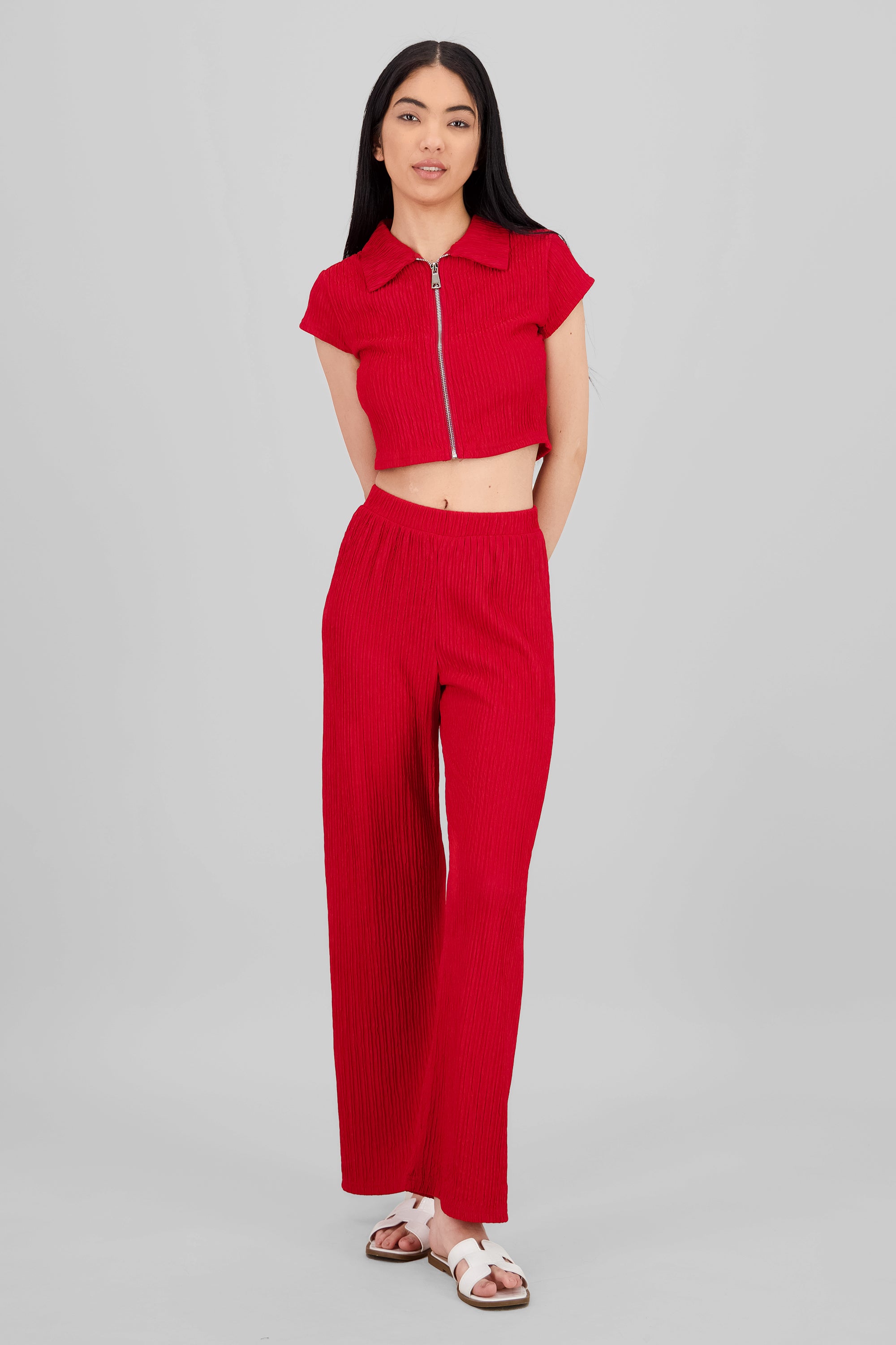 Pantalon fluido textura ROJO AMAPOLA
