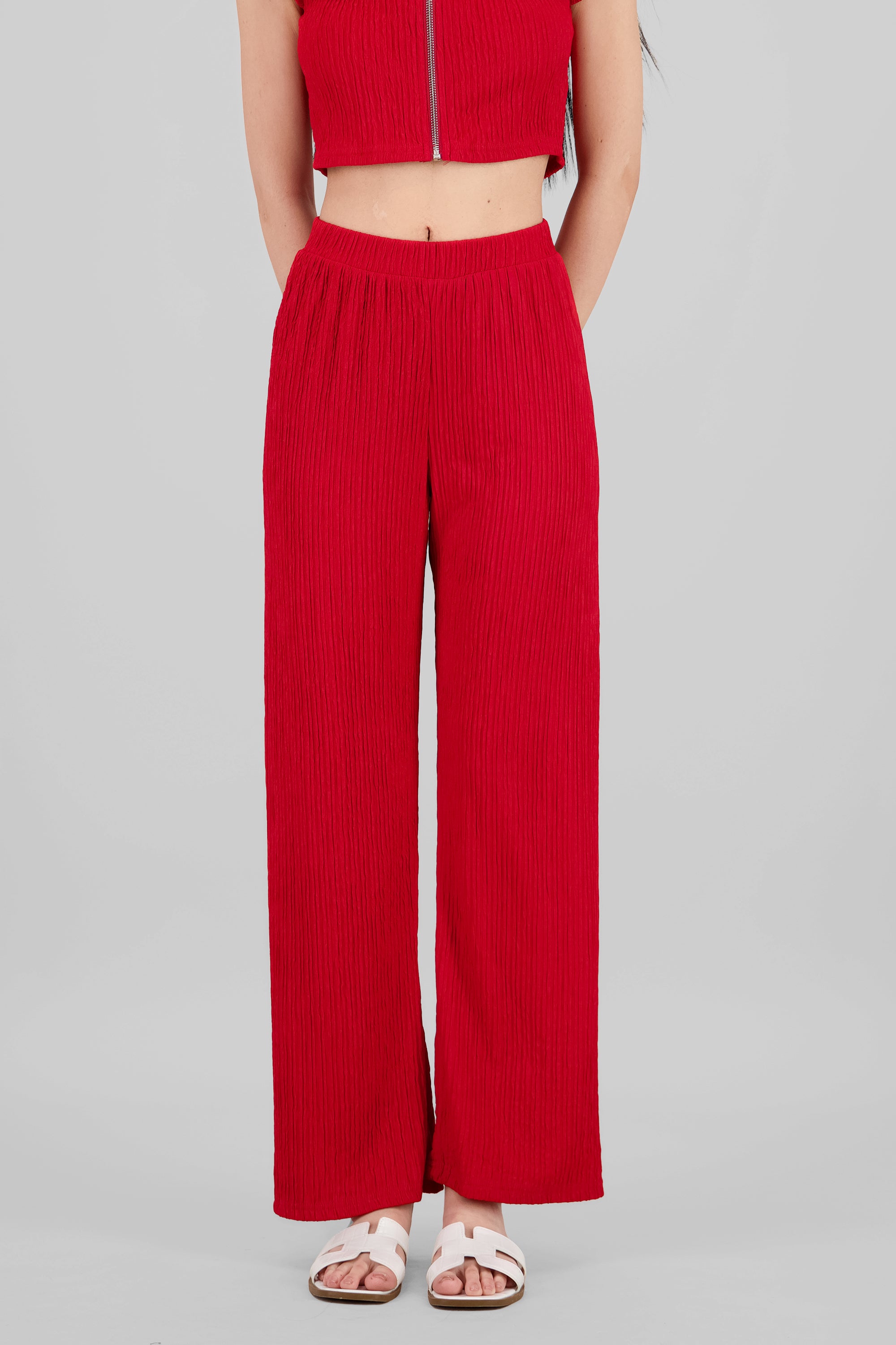 Pantalon fluido textura ROJO AMAPOLA