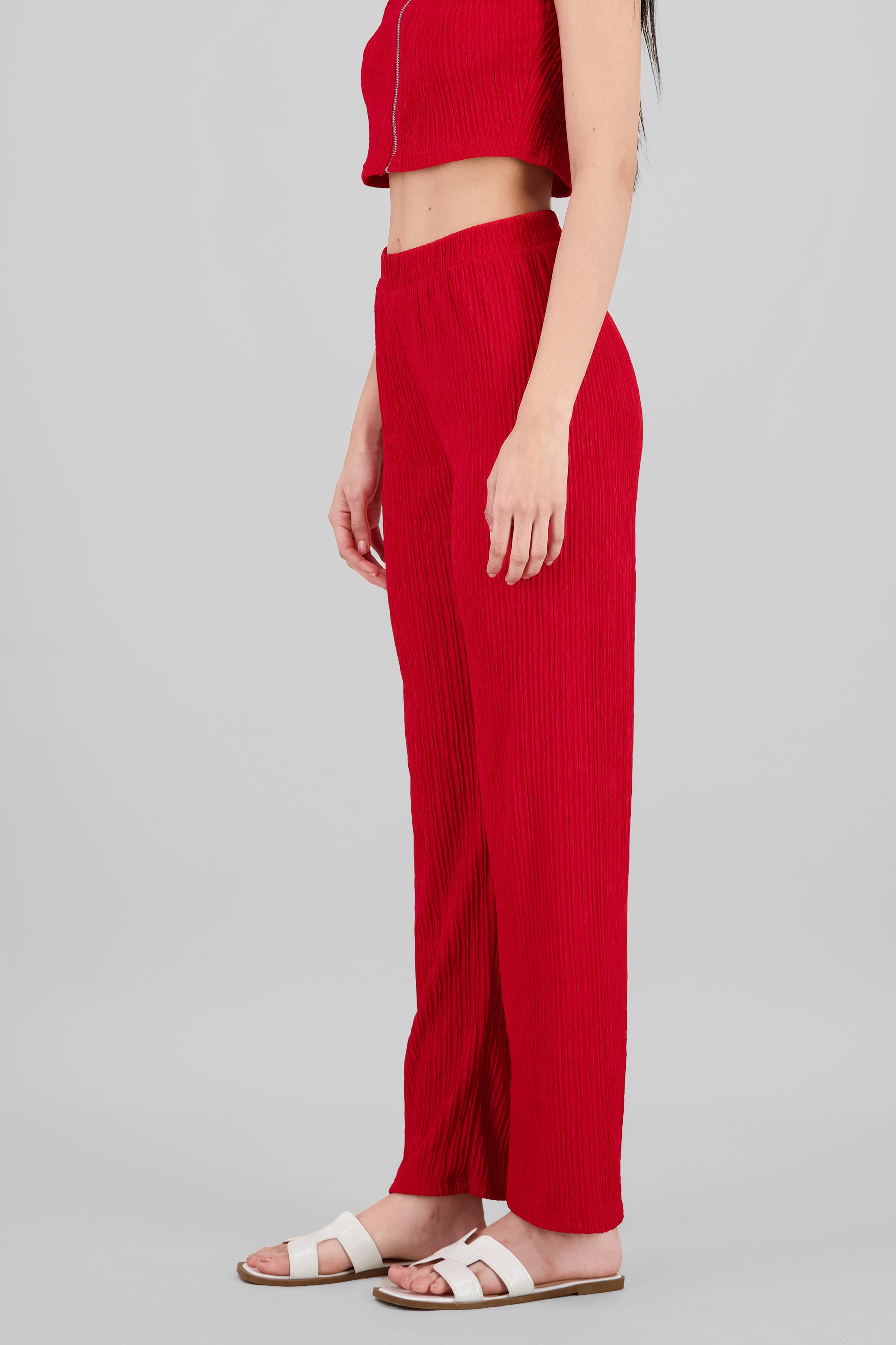 Pantalon fluido textura ROJO AMAPOLA