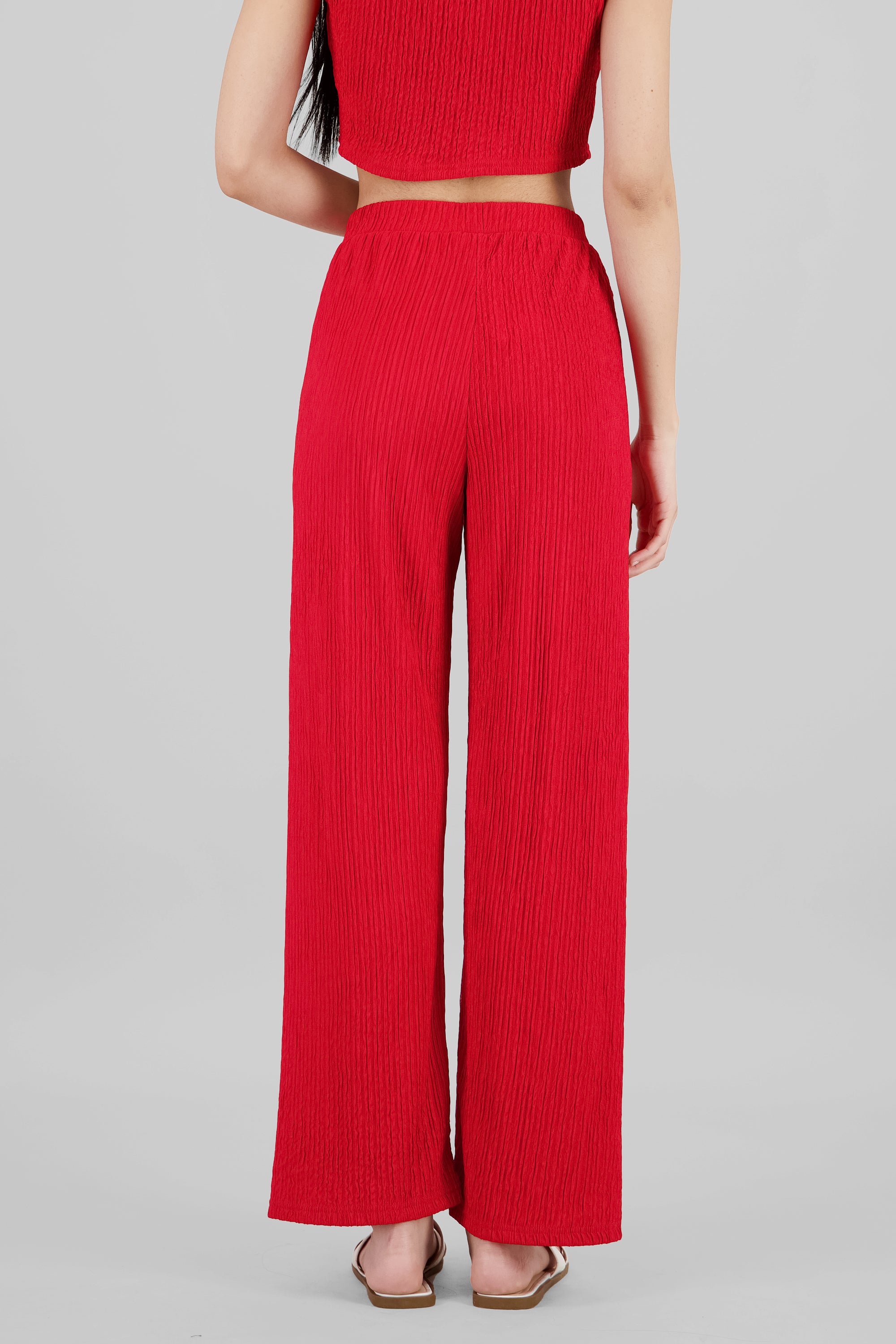 Pantalon fluido textura ROJO AMAPOLA
