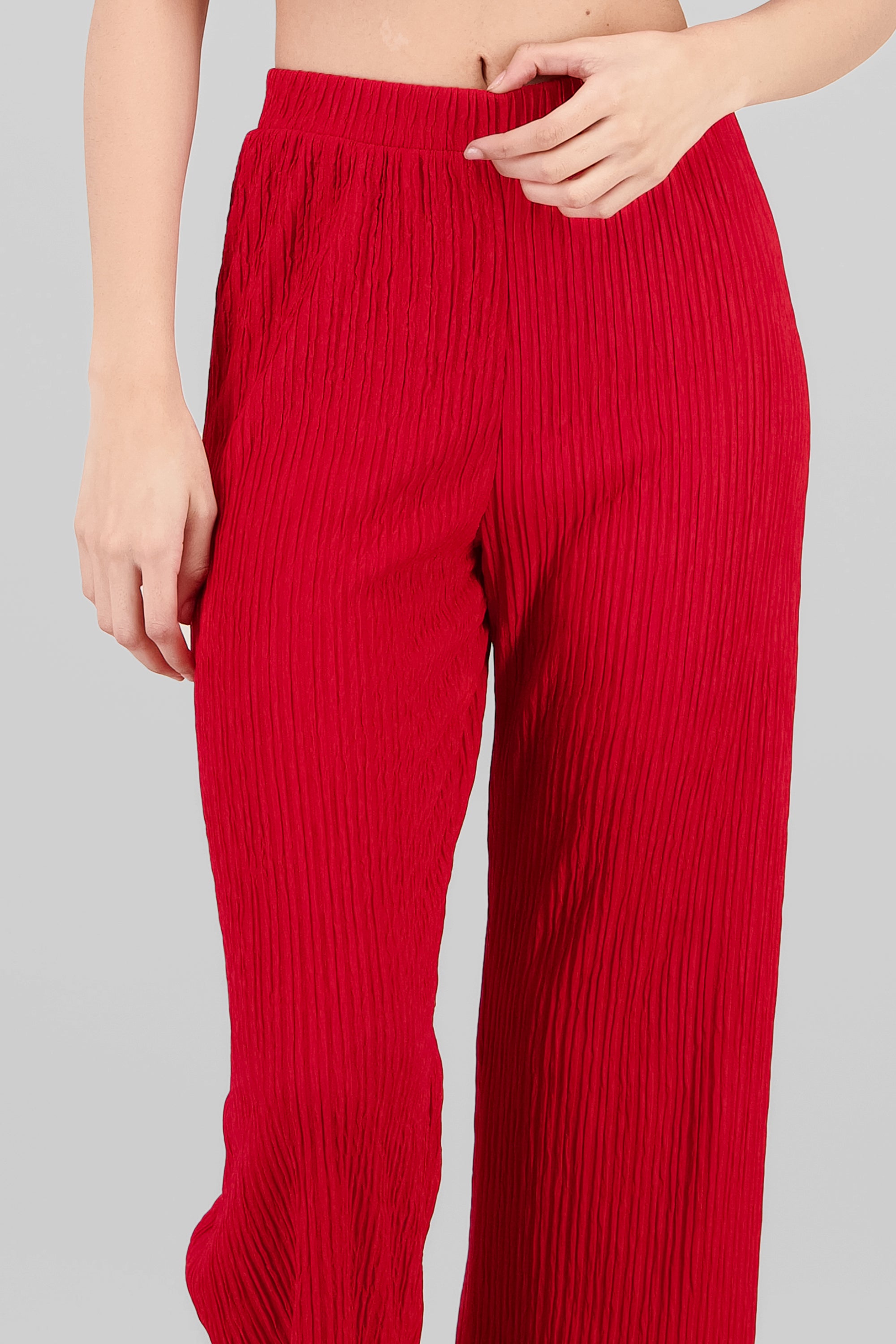 Pantalon fluido textura ROJO AMAPOLA