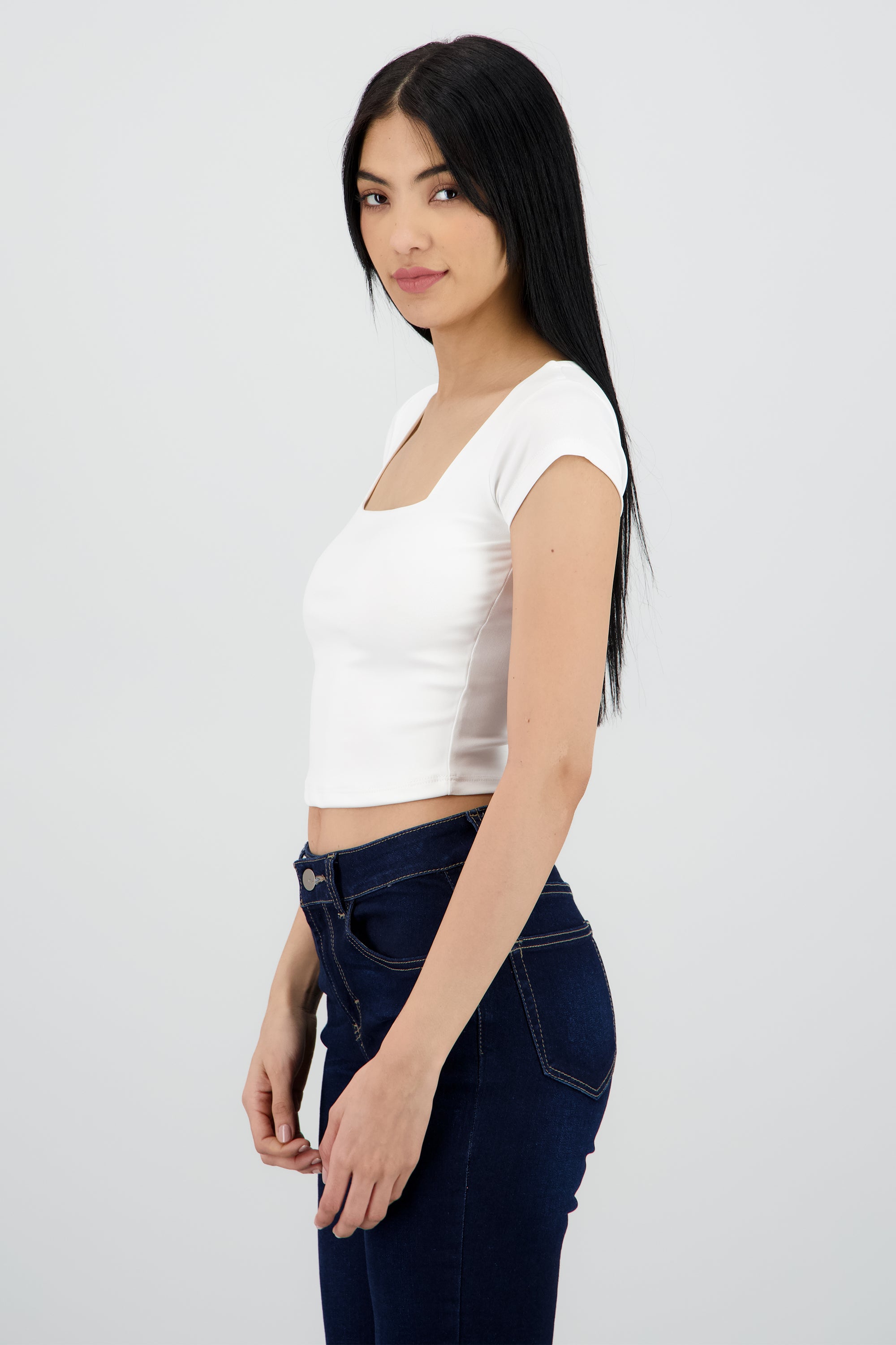 Top liso escote cuadrado manga corta BLANCO