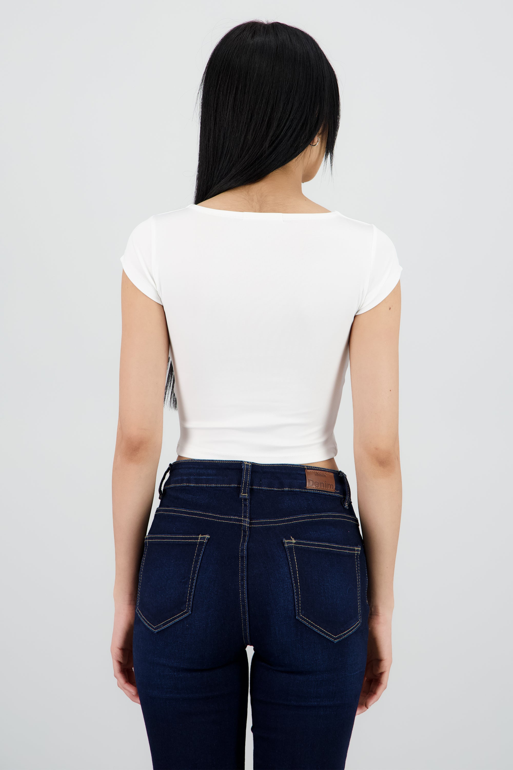 Top liso escote cuadrado manga corta BLANCO