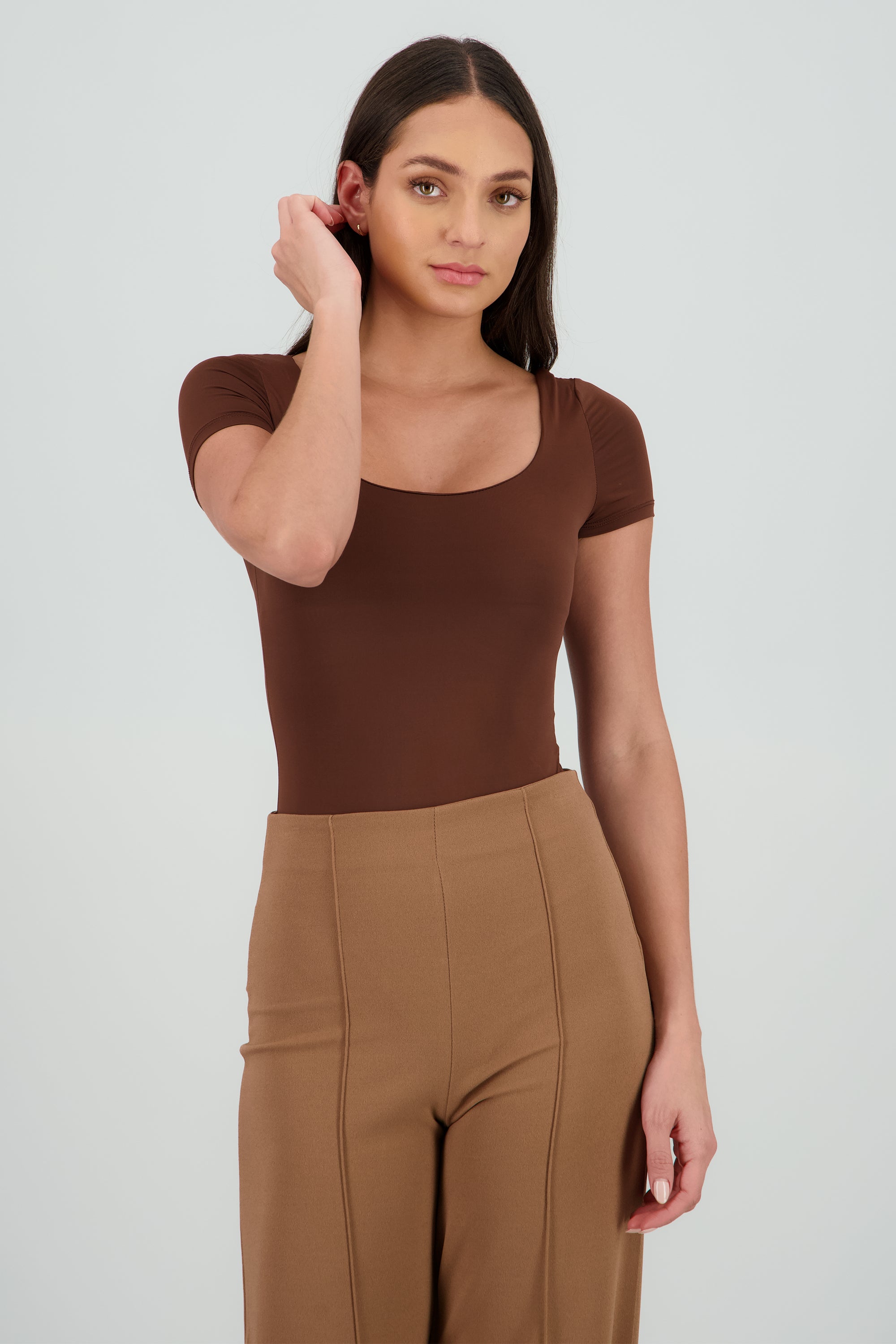 Bodysuit escote cuadrado doble tela CAFE