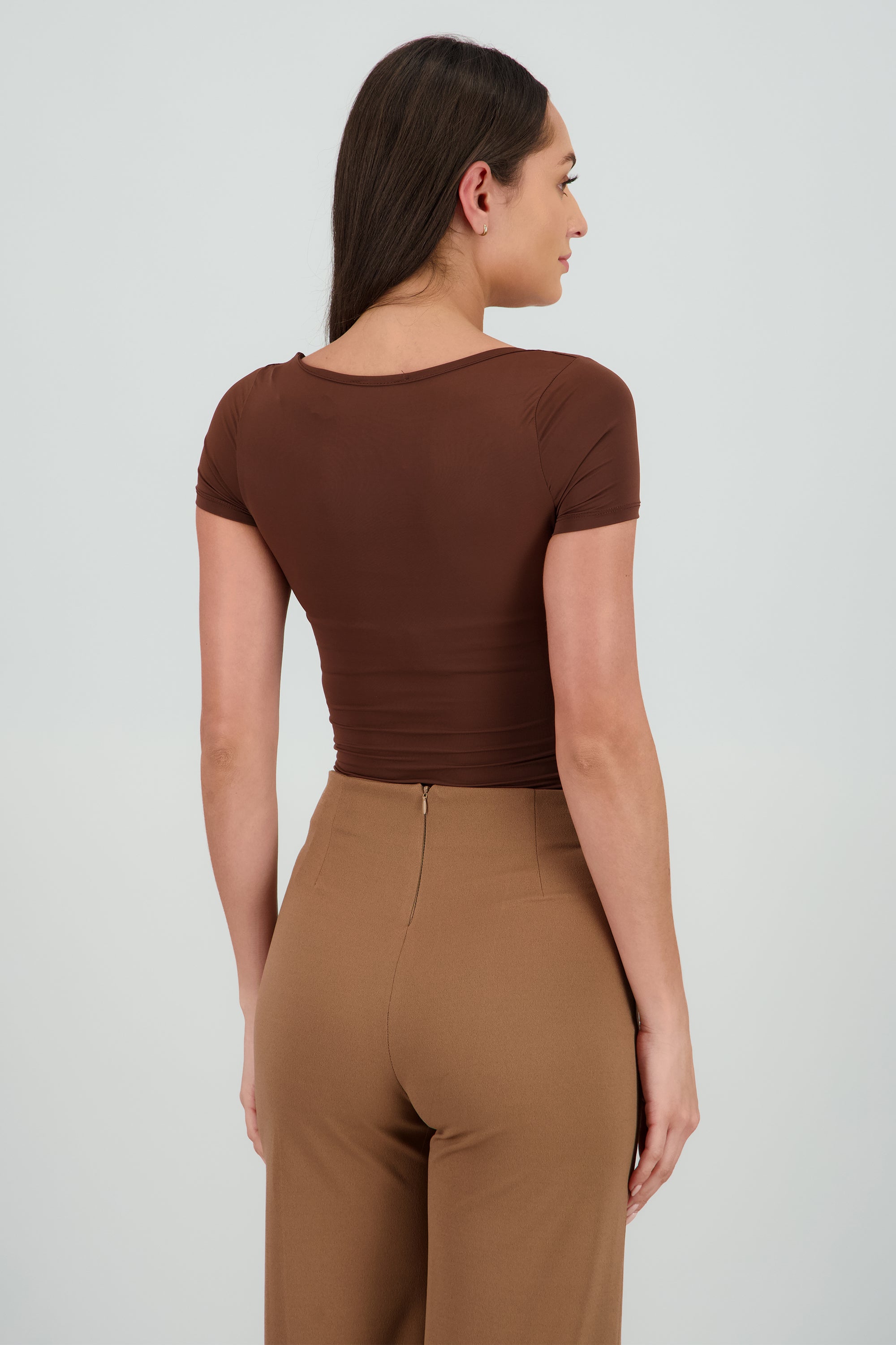Bodysuit escote cuadrado doble tela CAFE
