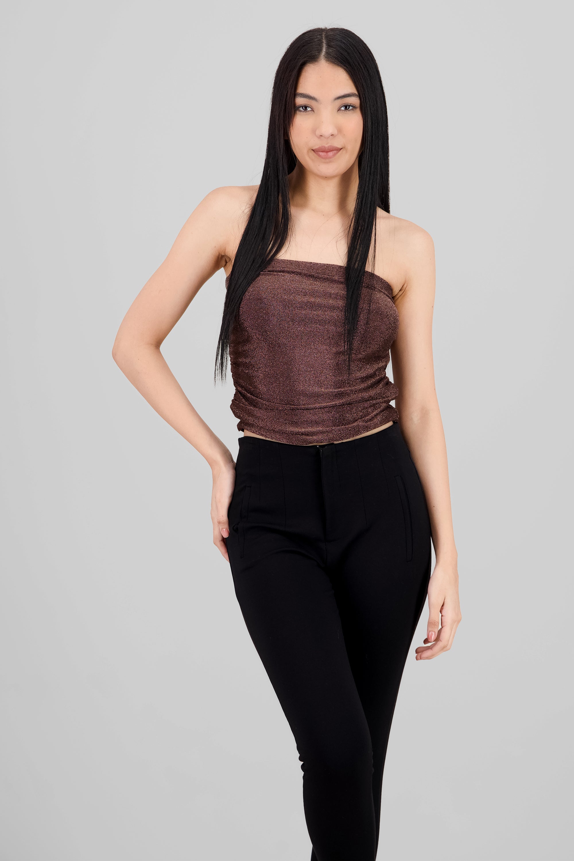 Top tubo drapeado lurex NEGRO COMBO