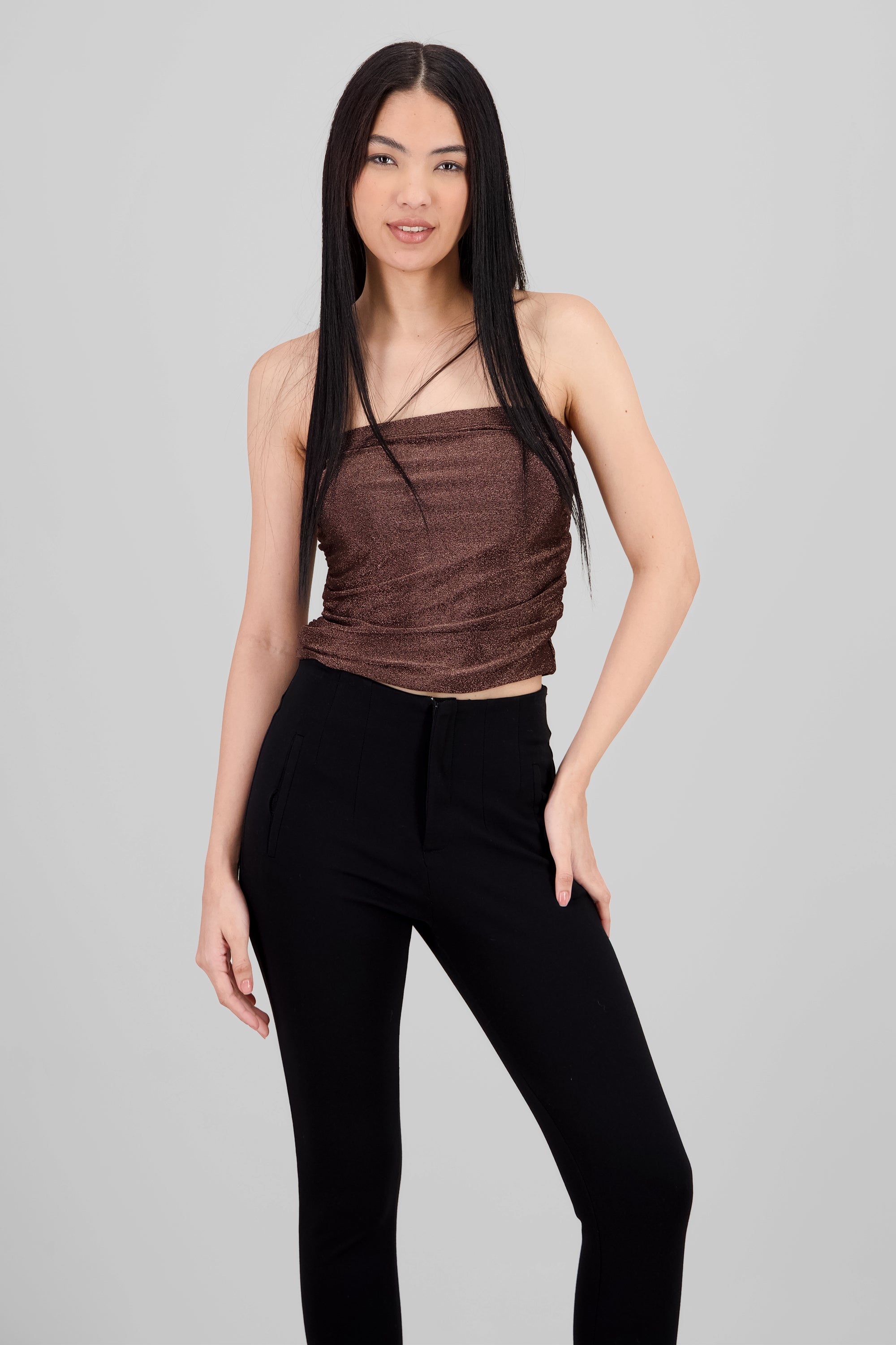 Top tubo drapeado lurex NEGRO COMBO